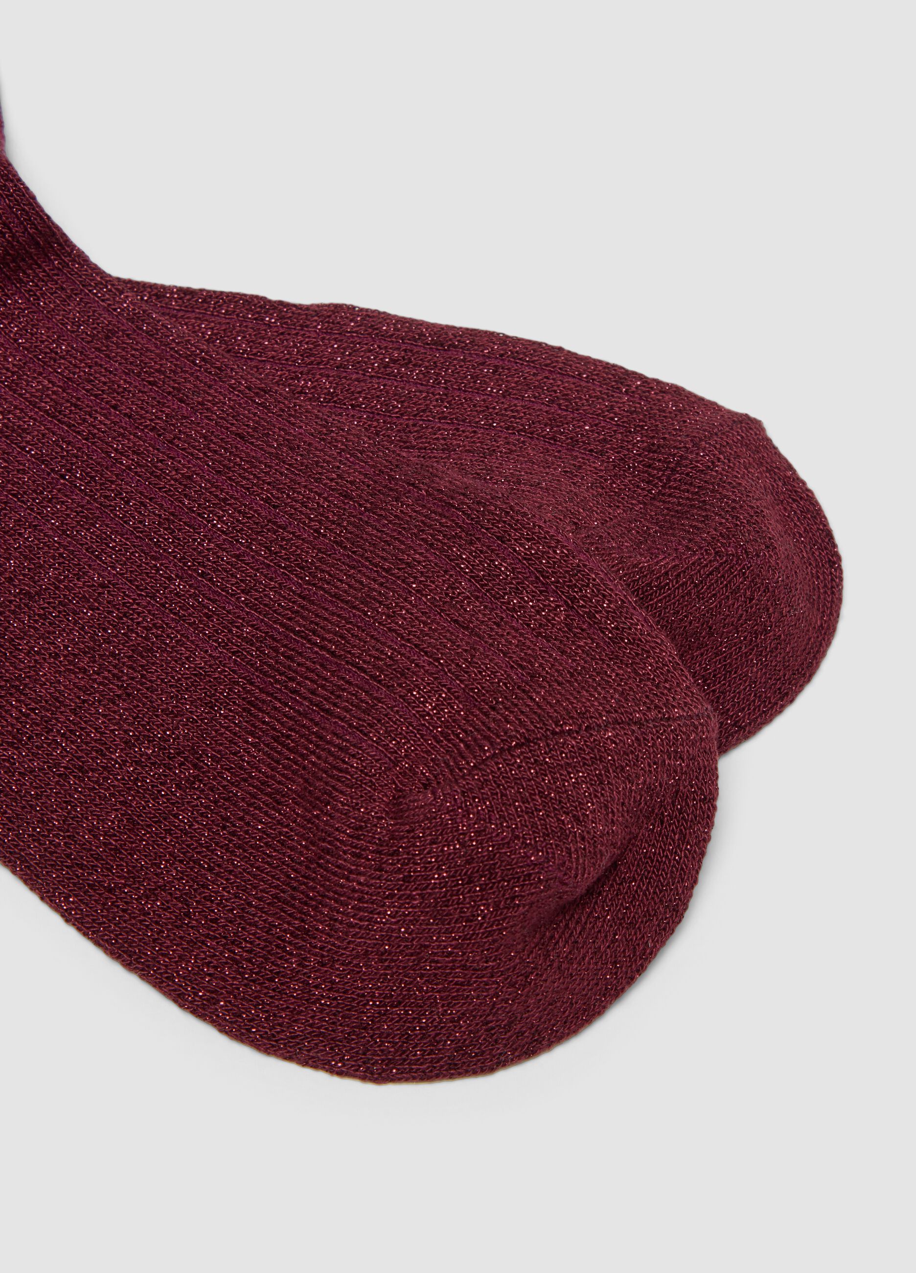 Red stretch socks with lurex threads
