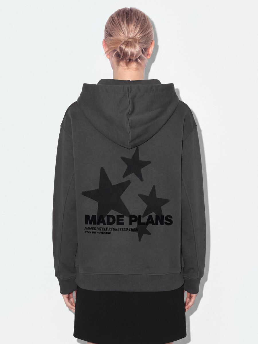 Felpa grigia in misto cotone con cappuccio e scritta relaxed fit_2