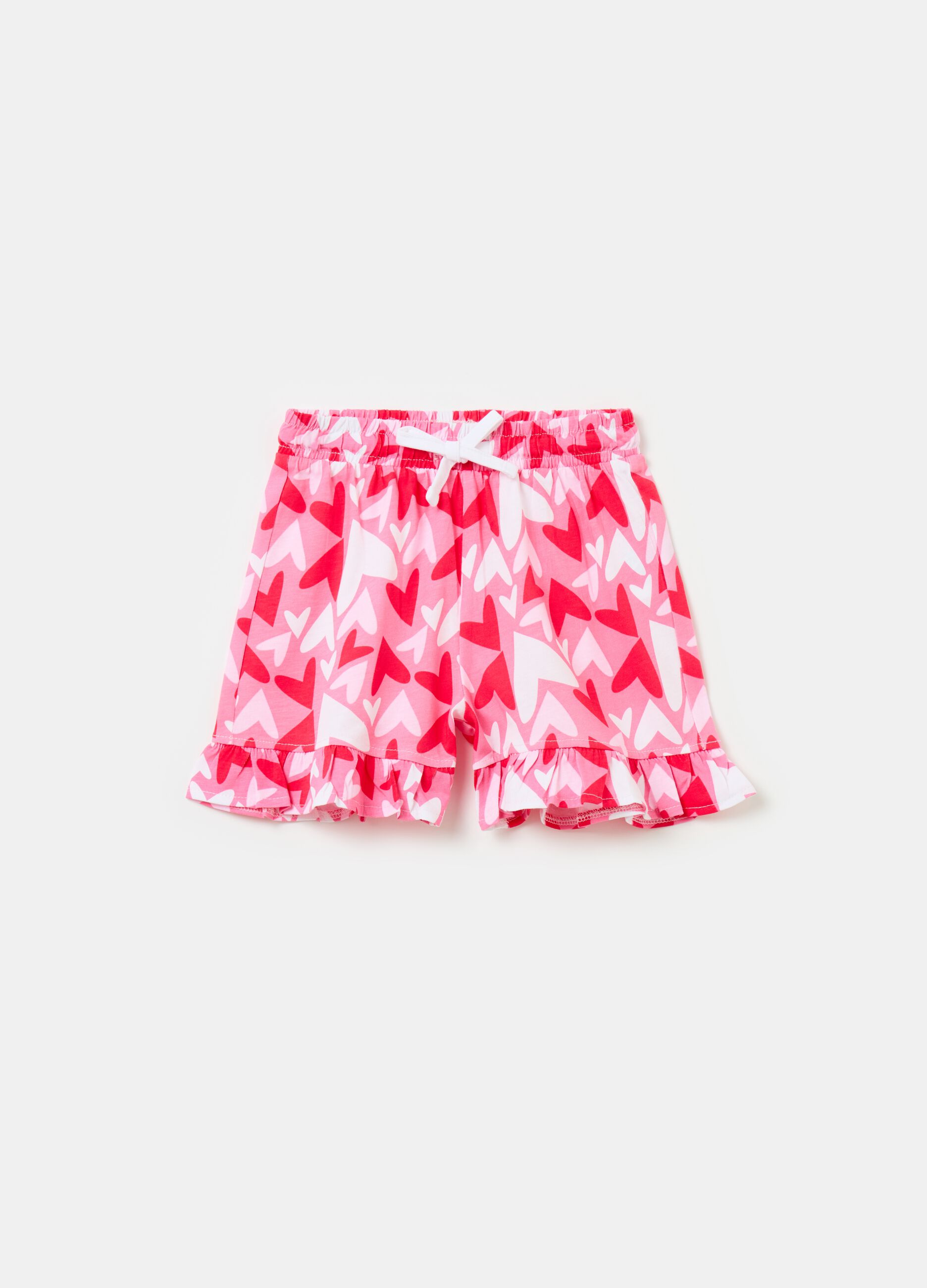 Cotton shorts with frills and drawstring