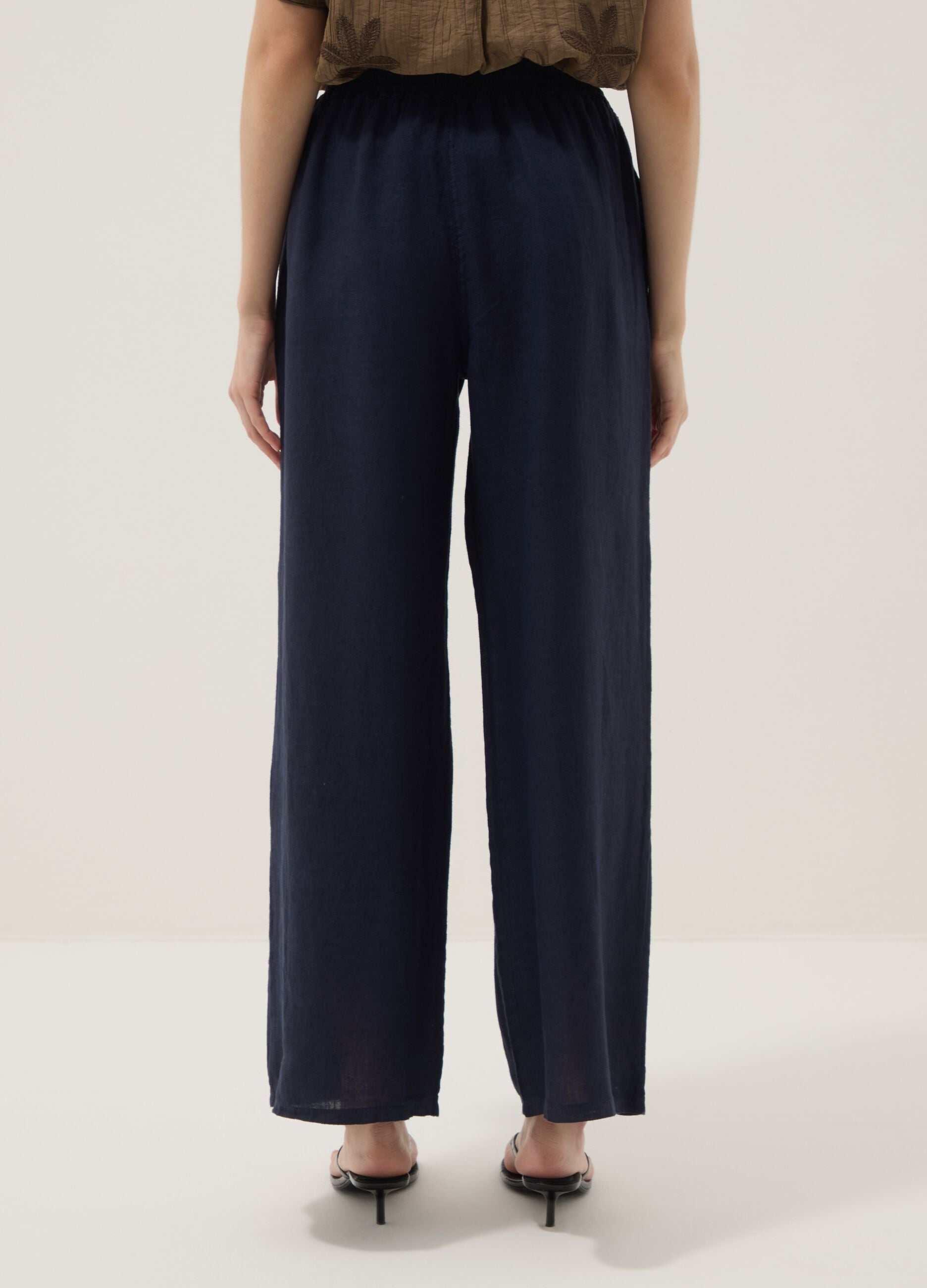 Blue pure linen palazzo trousers
