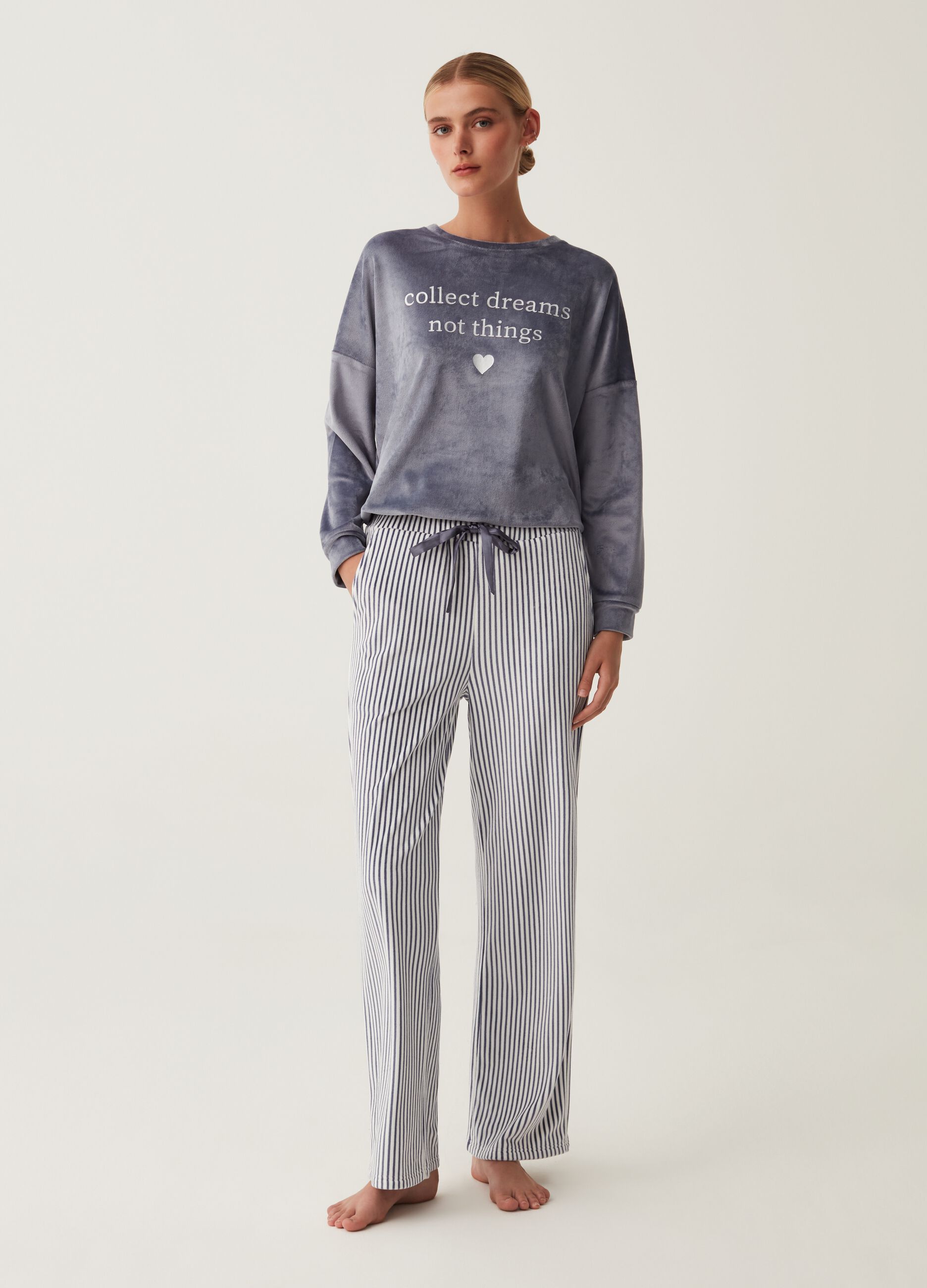 Pantalone pigiama a righe con tasche_0