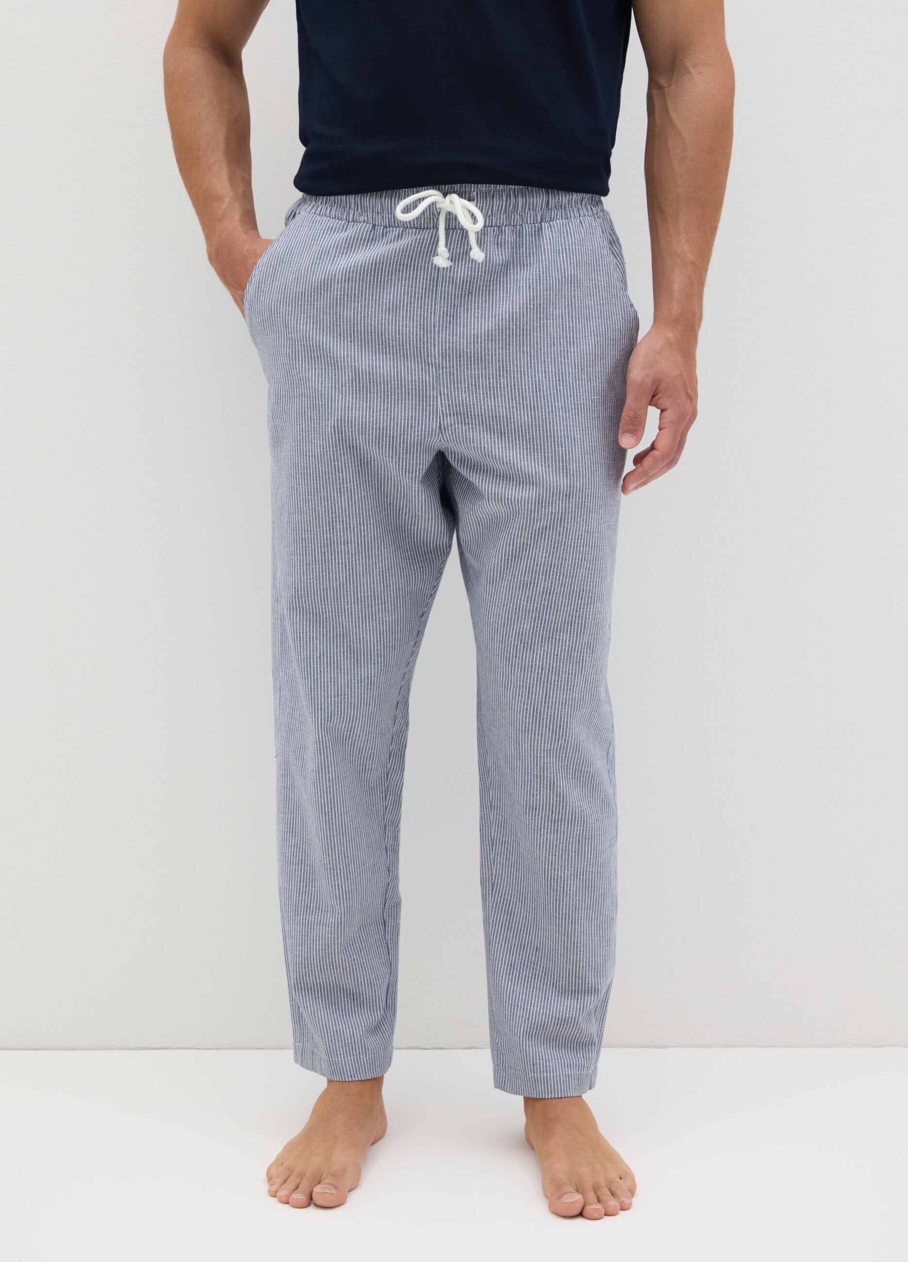 Men's pure cotton blue trousers, regular fit