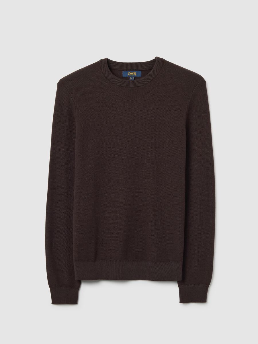 Brown cotton blend regular fit sweater_4