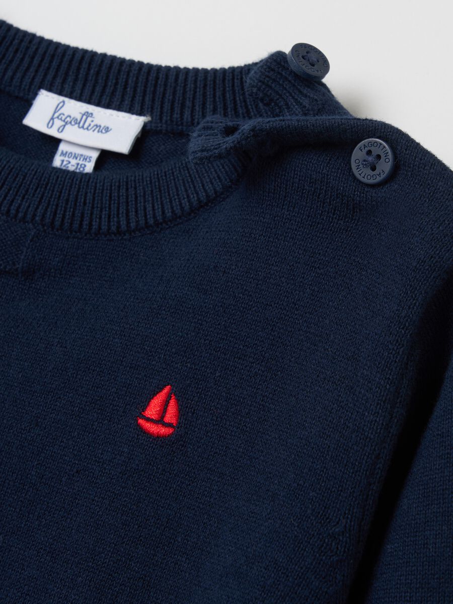 Pullover con trama in rilievo e ricamo barca a vela _2