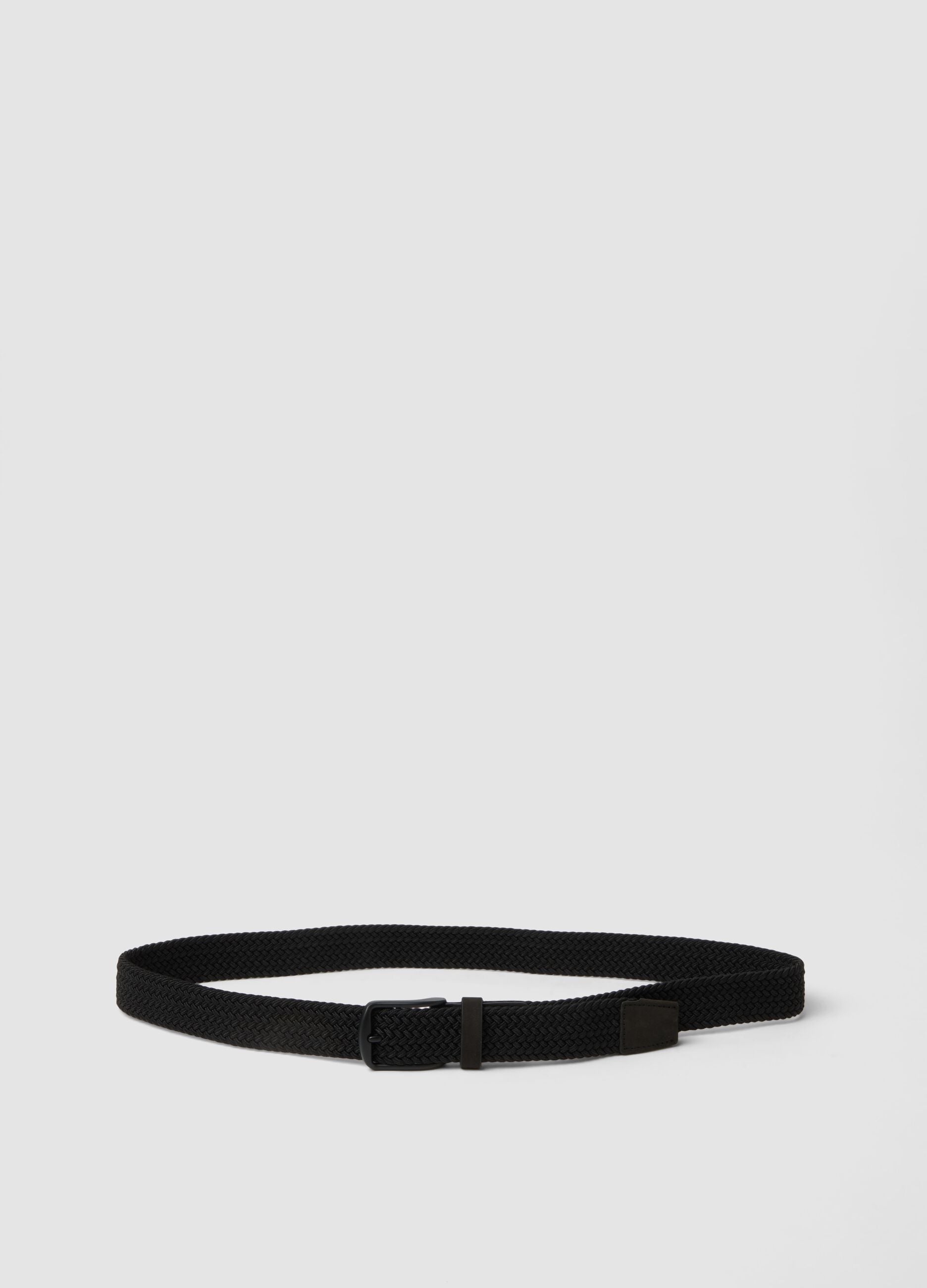 Black braided belt with metal buckle