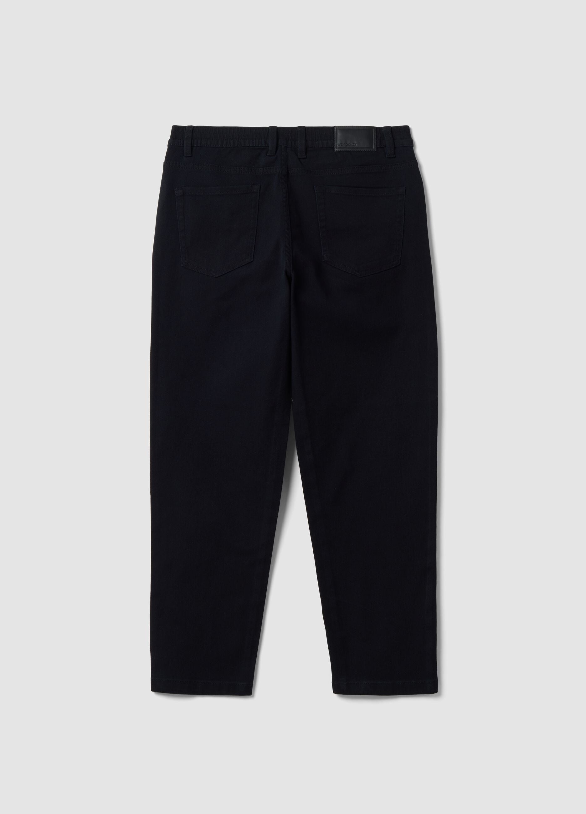 Black straight-leg trousers in stretch cotton twill