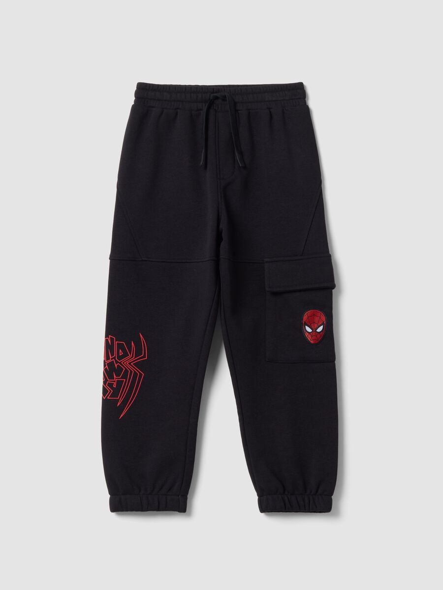 Pantaloni jogger neri in misto cotone con grafiche Spider-Man per bambino_0
