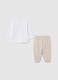 Set of child's t-shirt and trousers in pure white and beige cotton_1