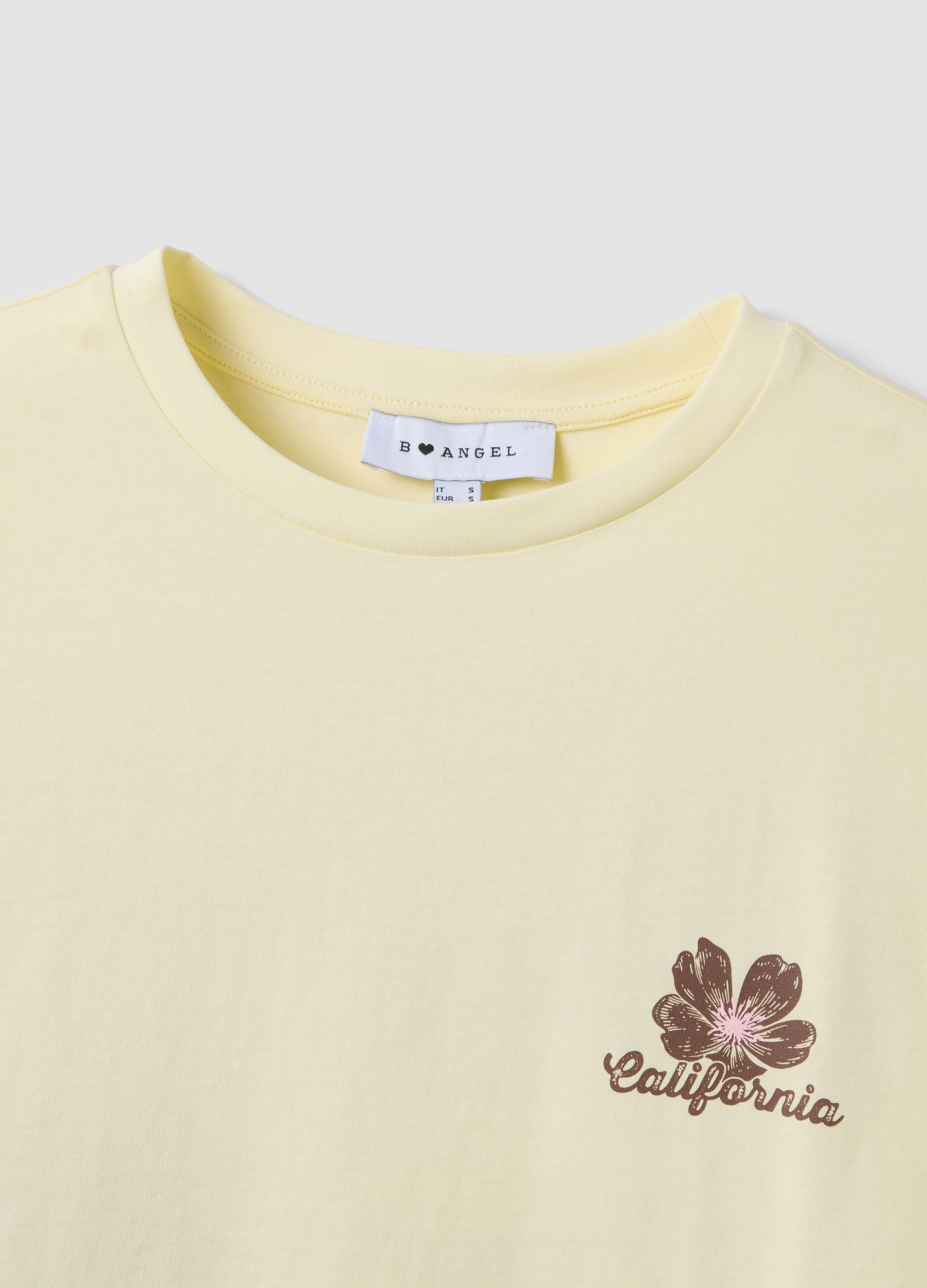 T-shirt gialla in puro cotone con stampa relaxed fit