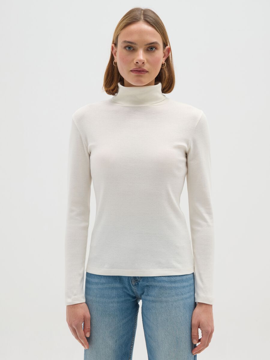 Dolcevita in misto cotone bianco regular fit_0