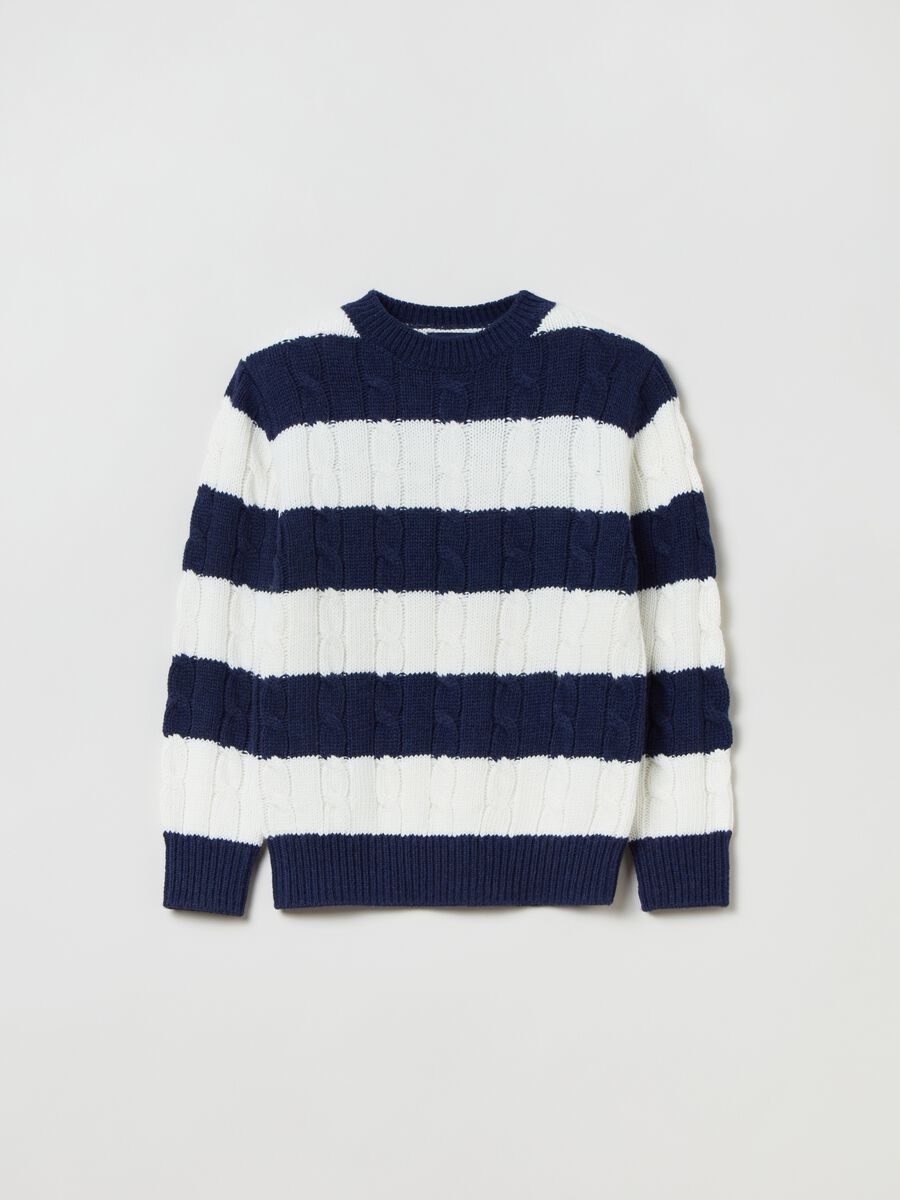 Pullover a righe con lavorazione a trecce_3