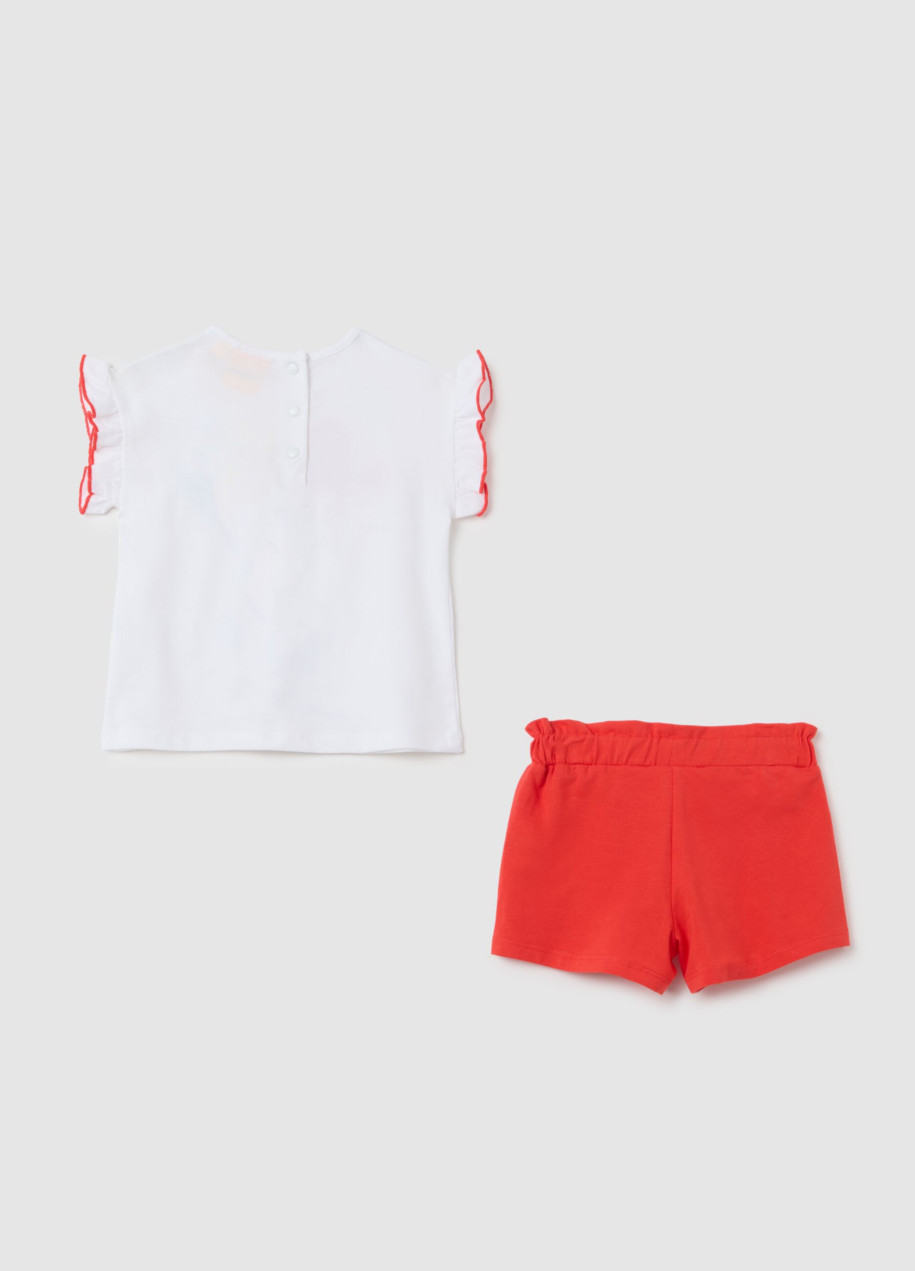 Girls' White Cotton Regular Fit Set with Snoopy Print