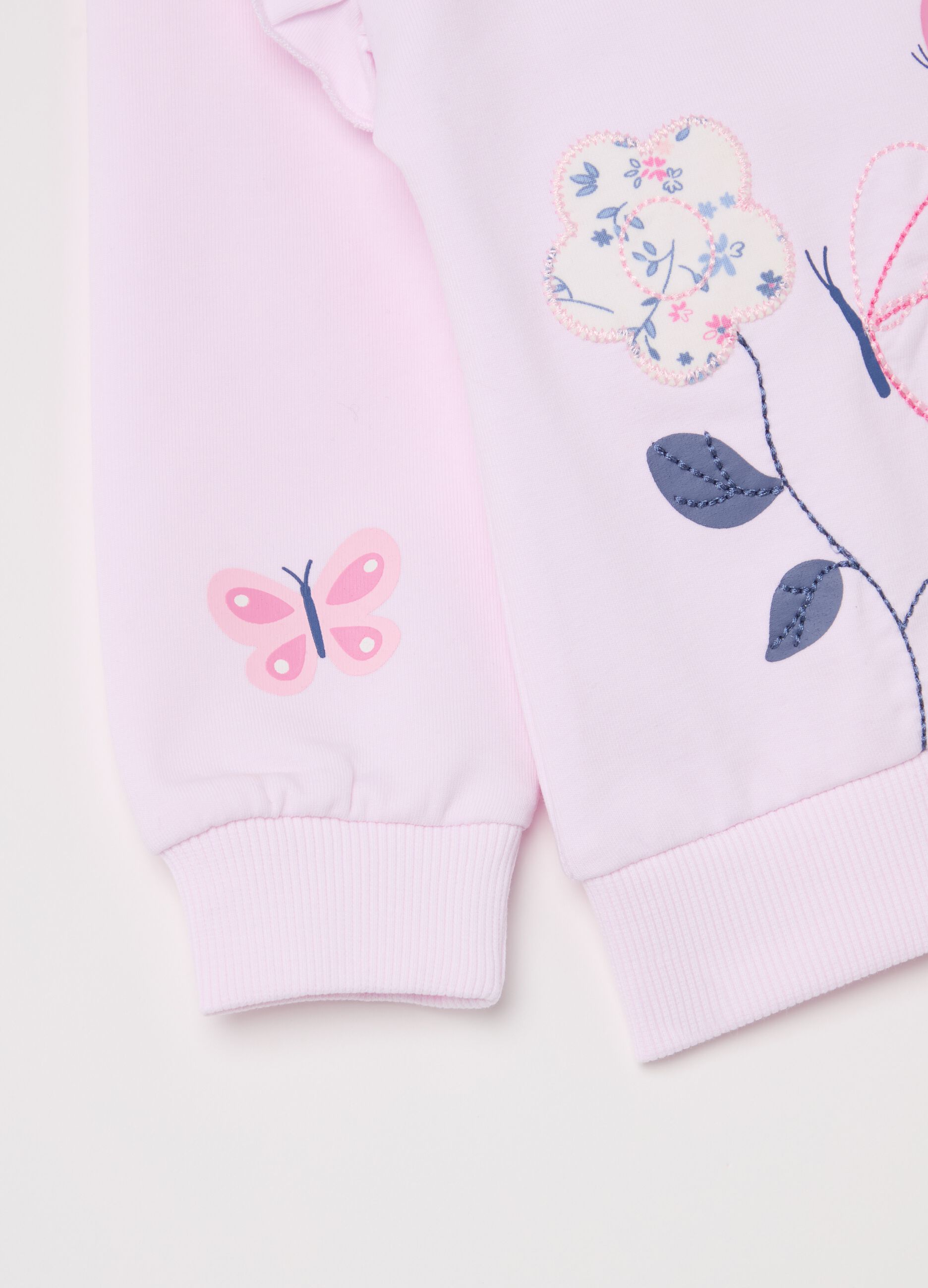 Sweatshirt with frill and floral embroidery