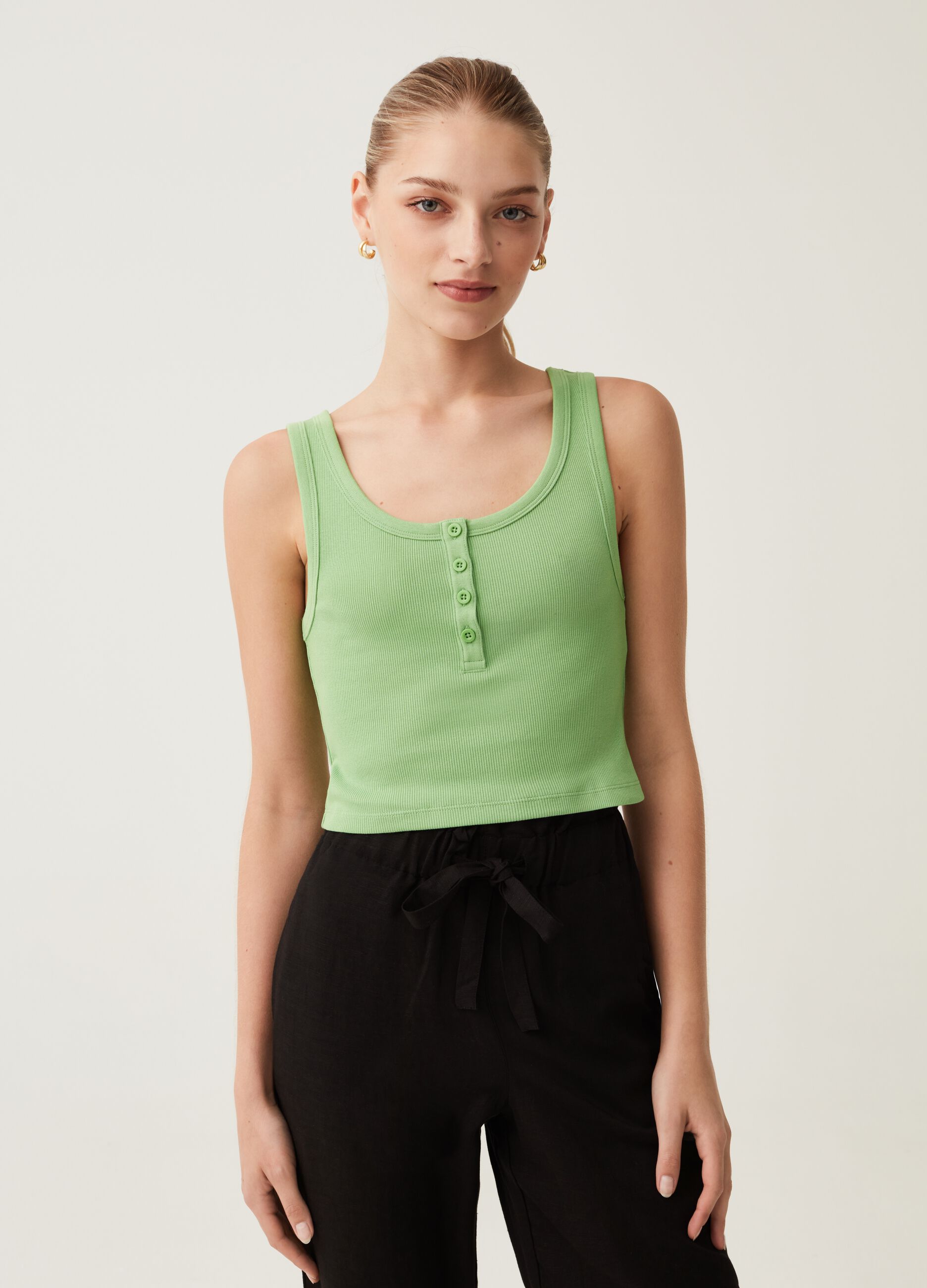 Crop top a costine con scollo serafino_0