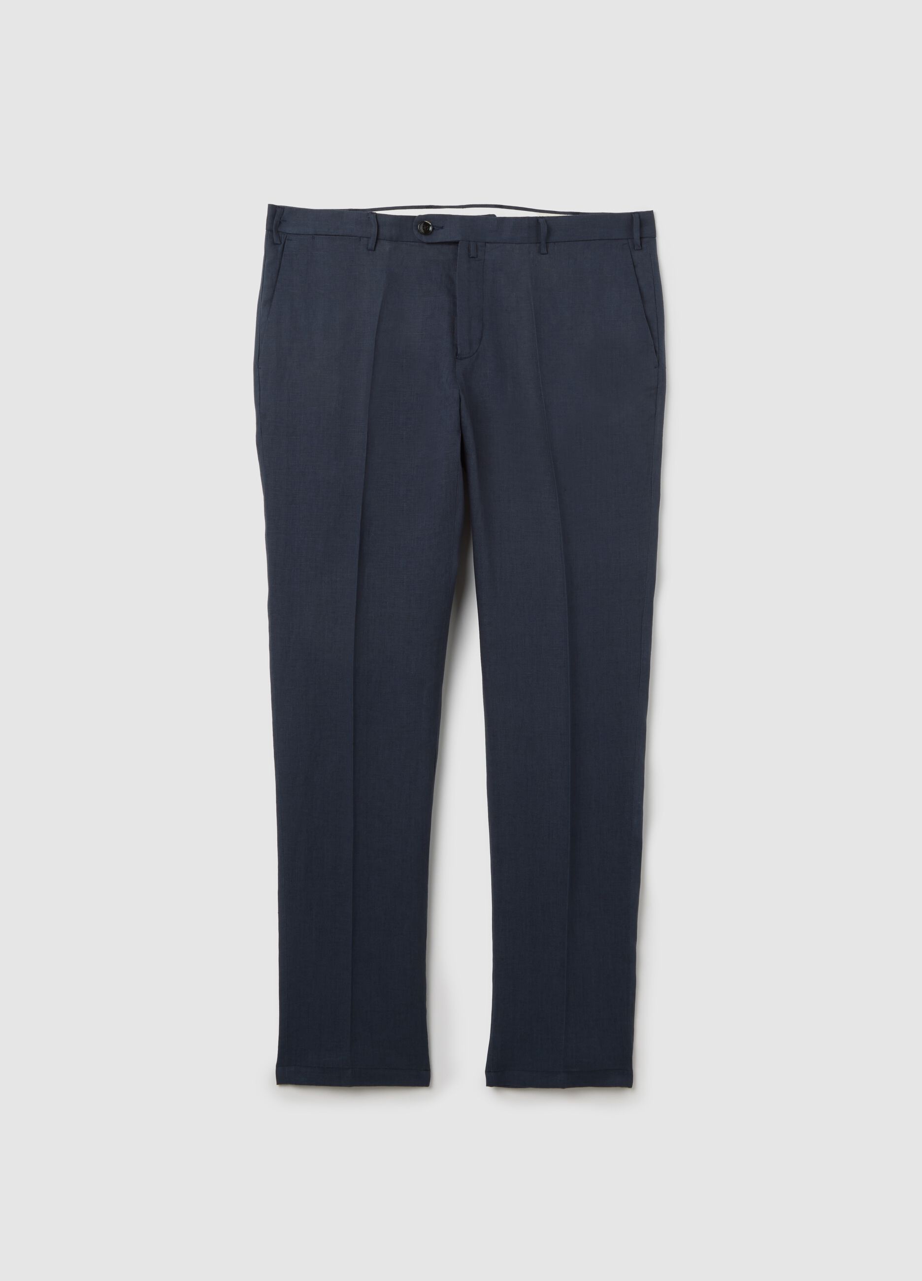 Men’s blue slim-fit trousers in 100% linen