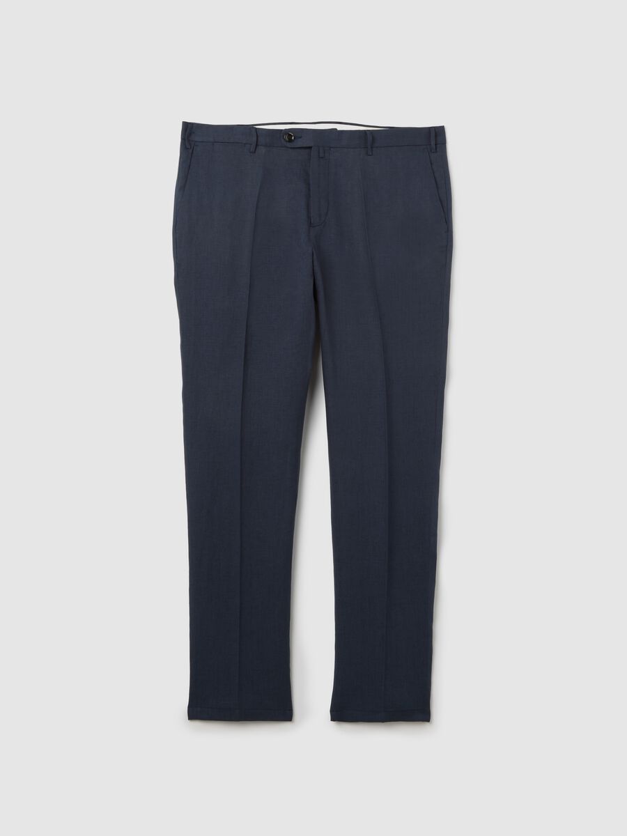 Men’s blue slim-fit trousers in 100% linen_4