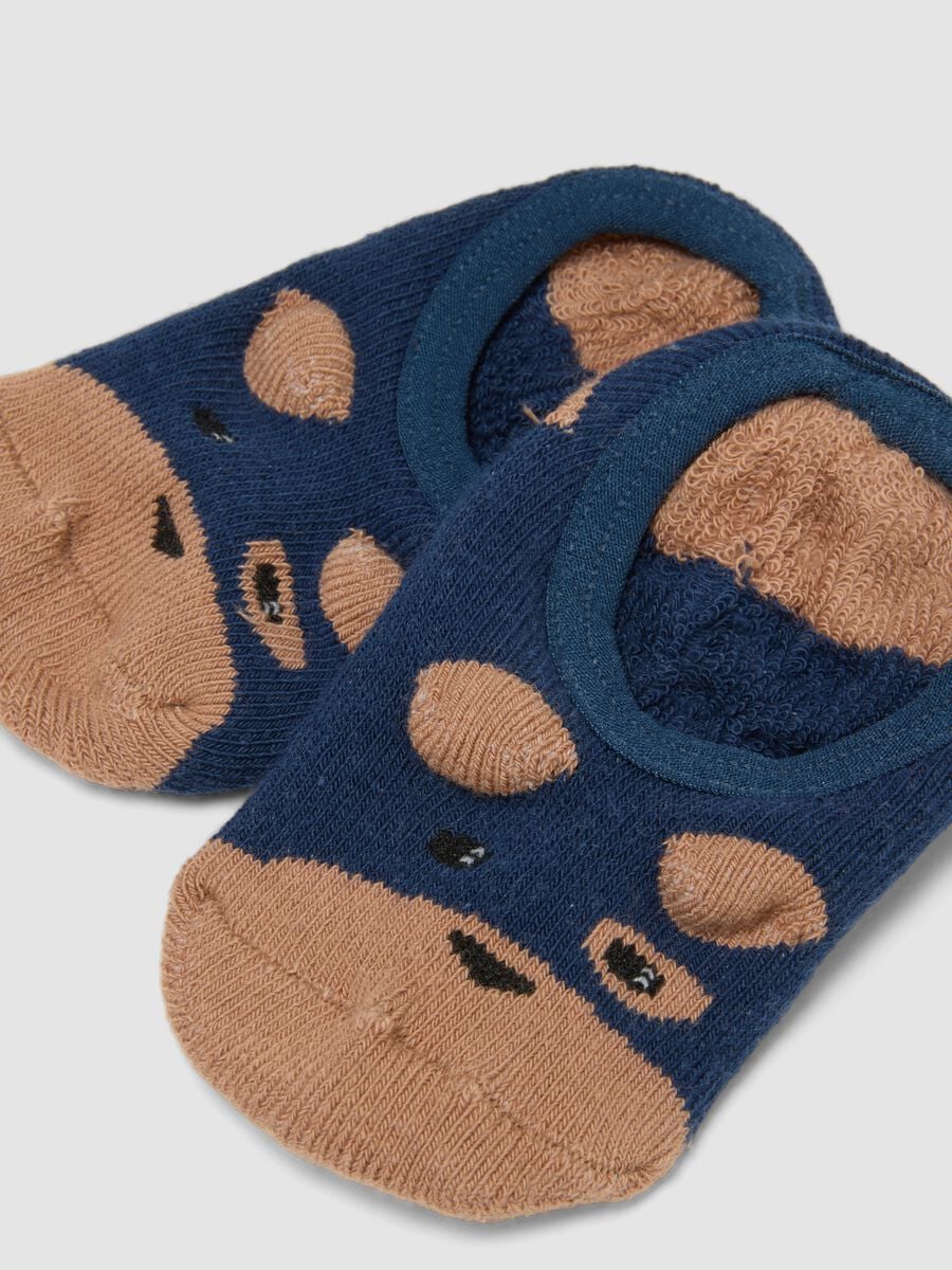 Calze antiscivolo blu in cotone organico elasticizzato con cagnolino_2