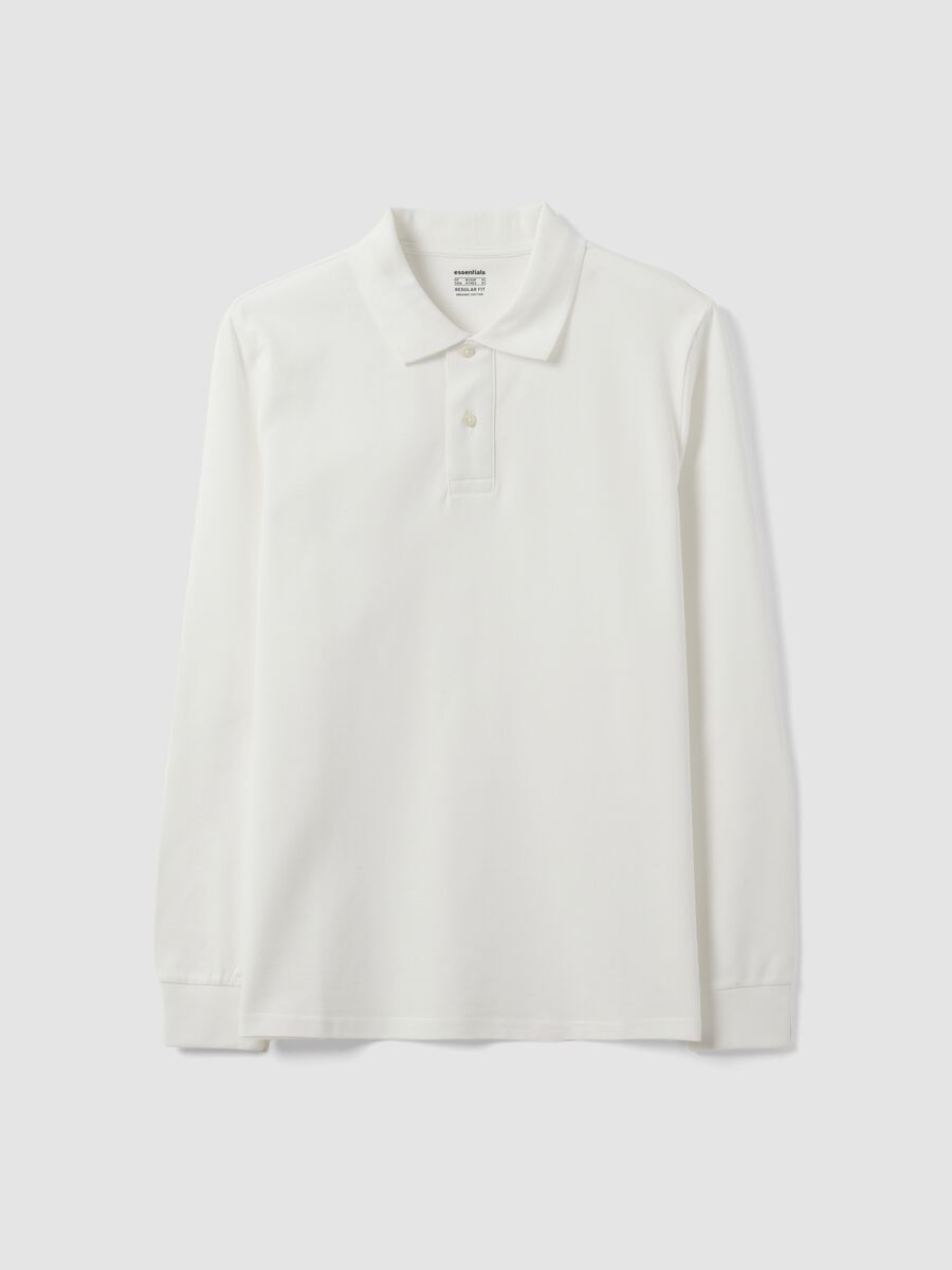 Polo bianca in piquet di puro cotone organico a maniche lunghe regular fit_4