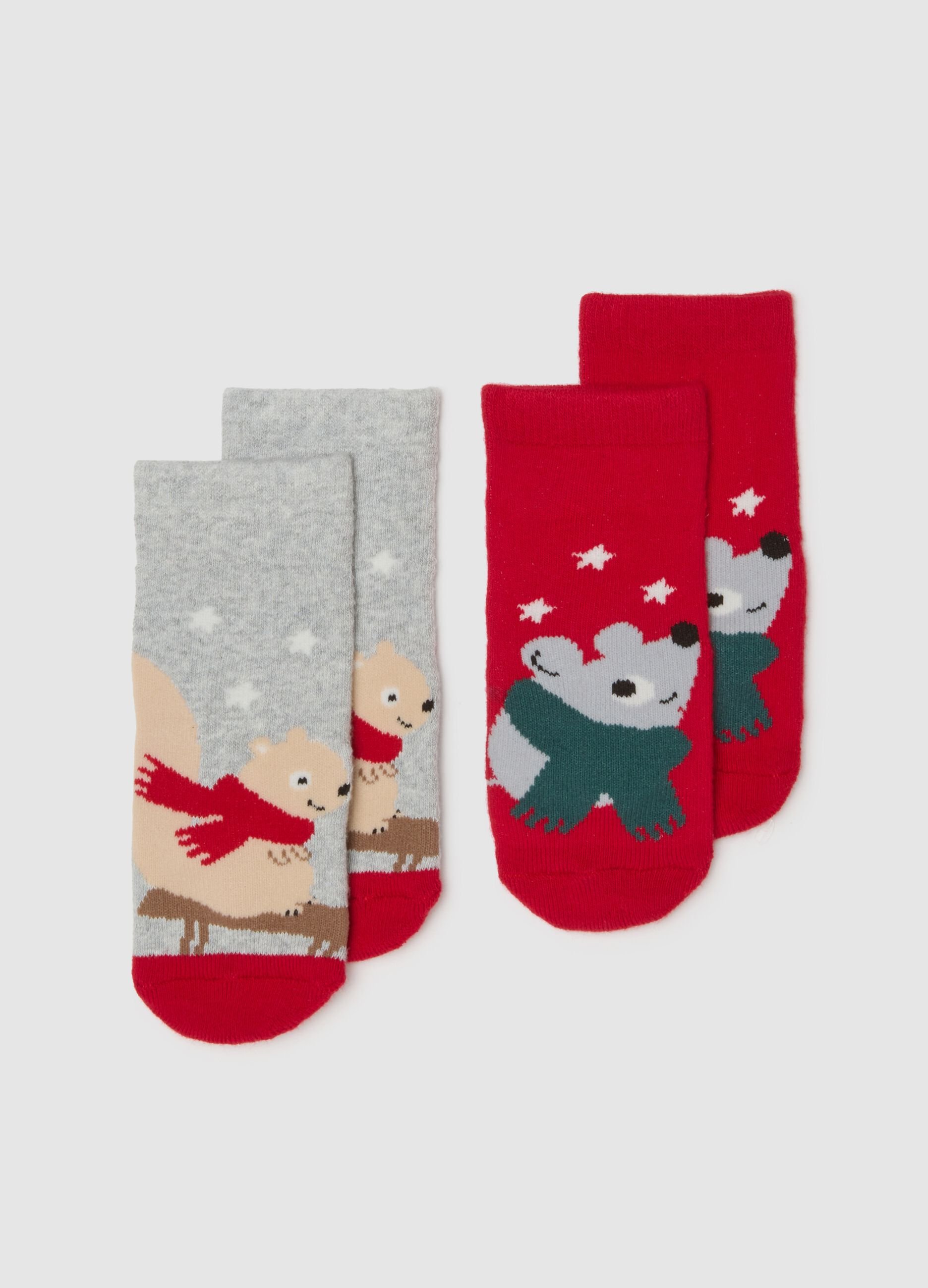 Multicolour cotton anti-slip baby socks twin pack