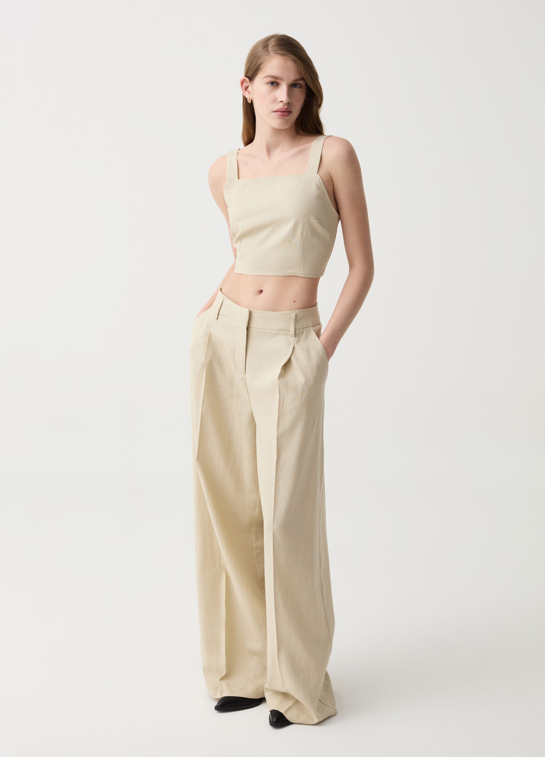 Ovs Crop top in lino e viscosa