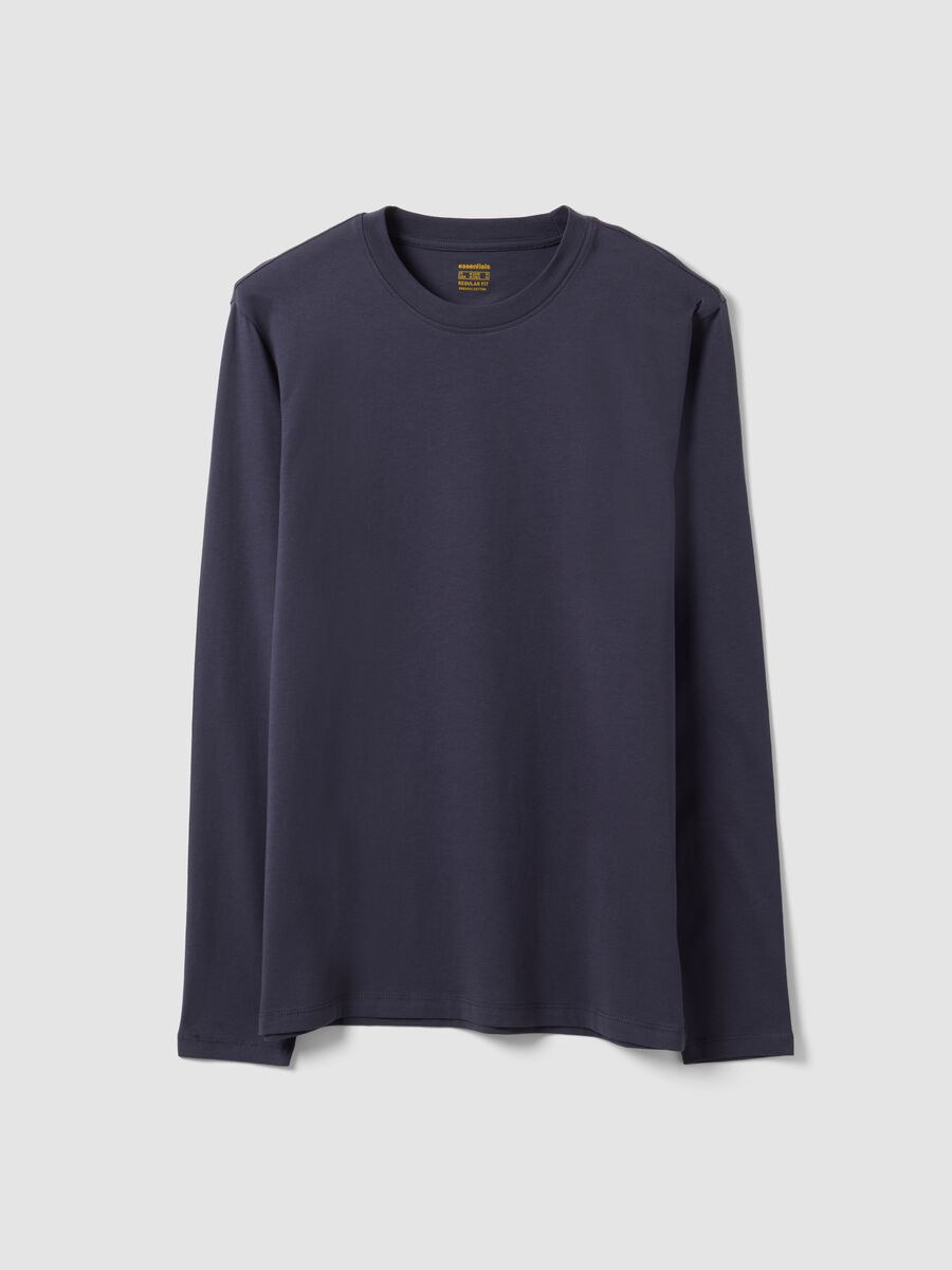 T-shirt grigia a maniche lunghe in puro cotone organico con girocollo_0