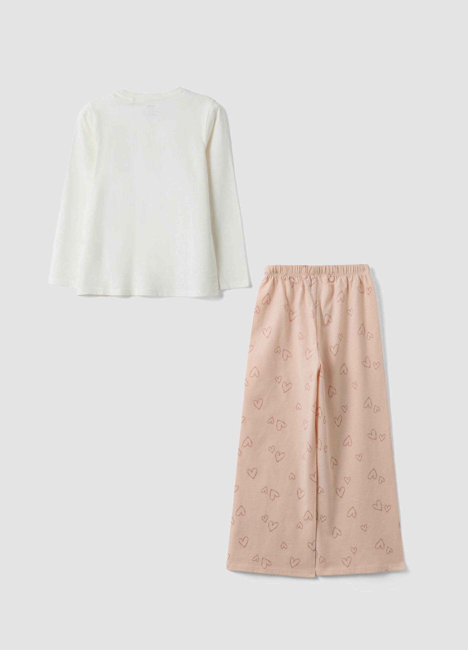 White and pink pure organic cotton pyjamas with teddy bear for girls