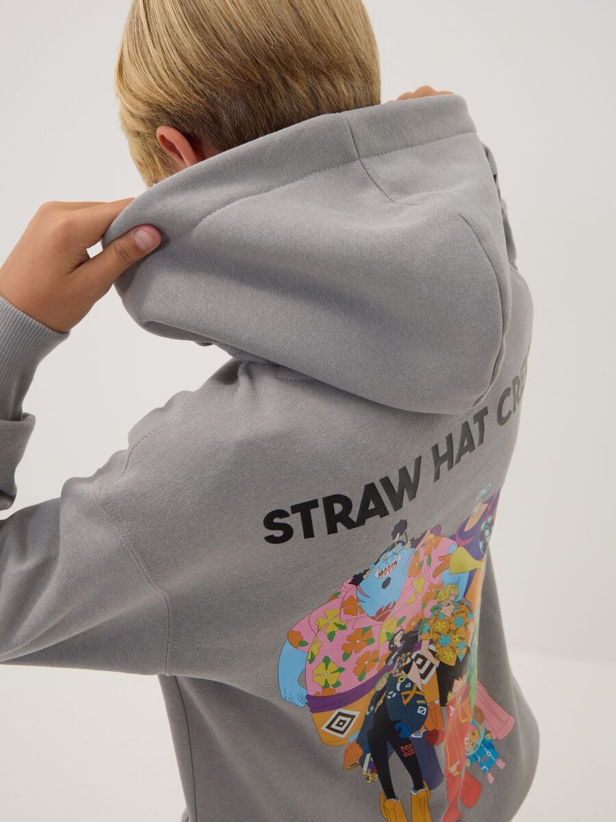 Grey hooded sweatshirt in cotton blend with One Piece print, oversized fit_2