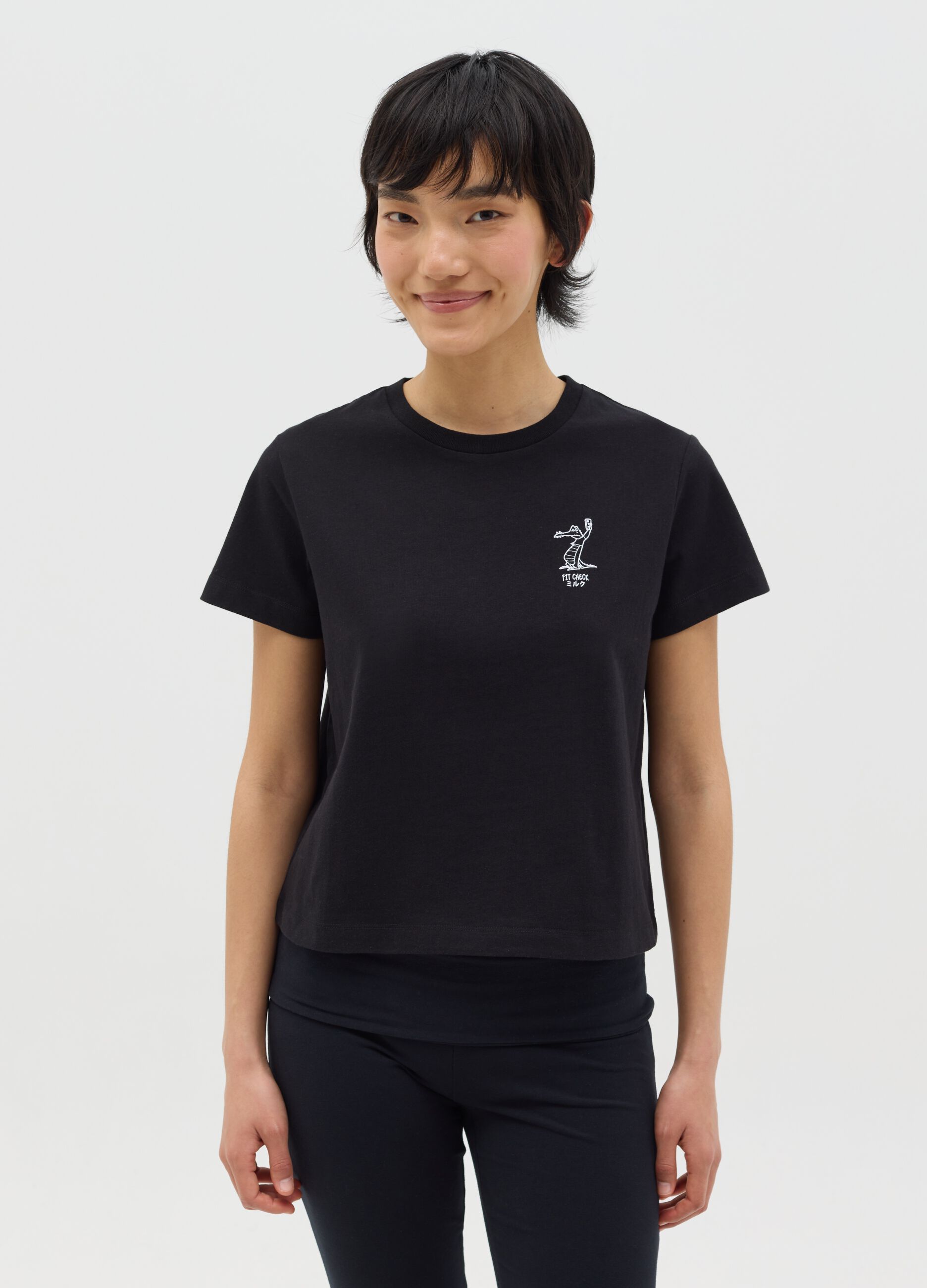 Black boxy-fit T-shirt in cotton