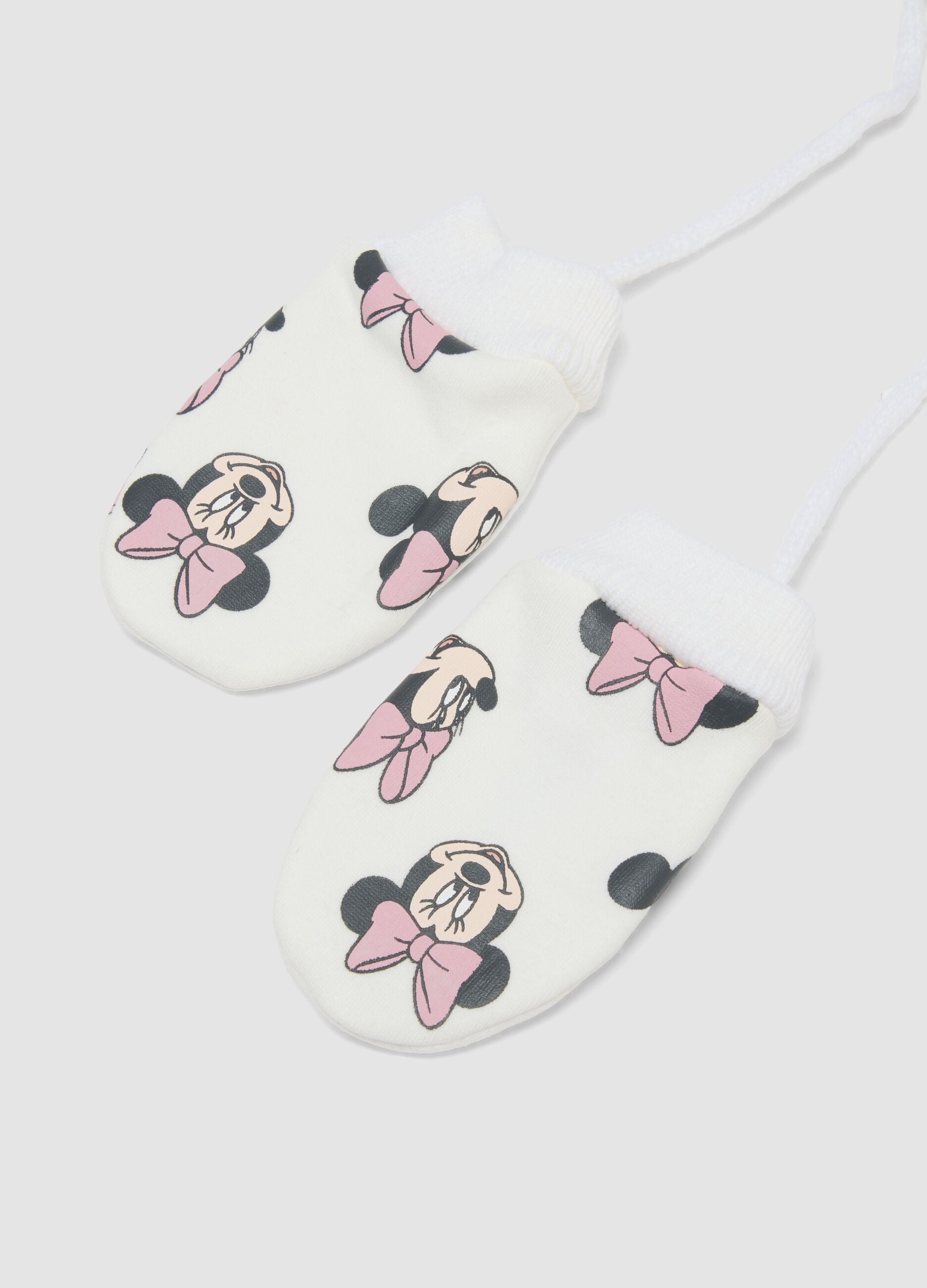 White stretch-fabric gloves with Minnie print