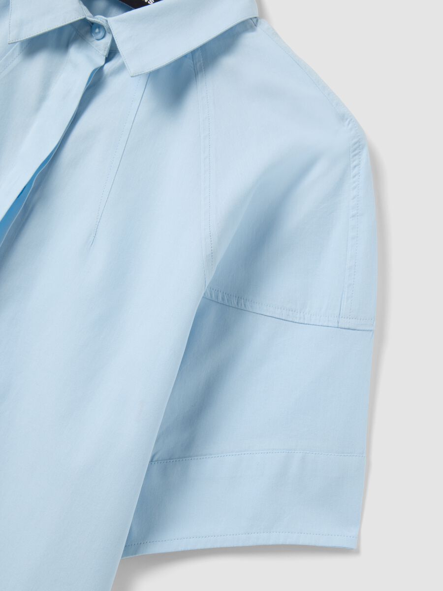 Camicia a maniche corte in puro cotone azzurra regular fit_1