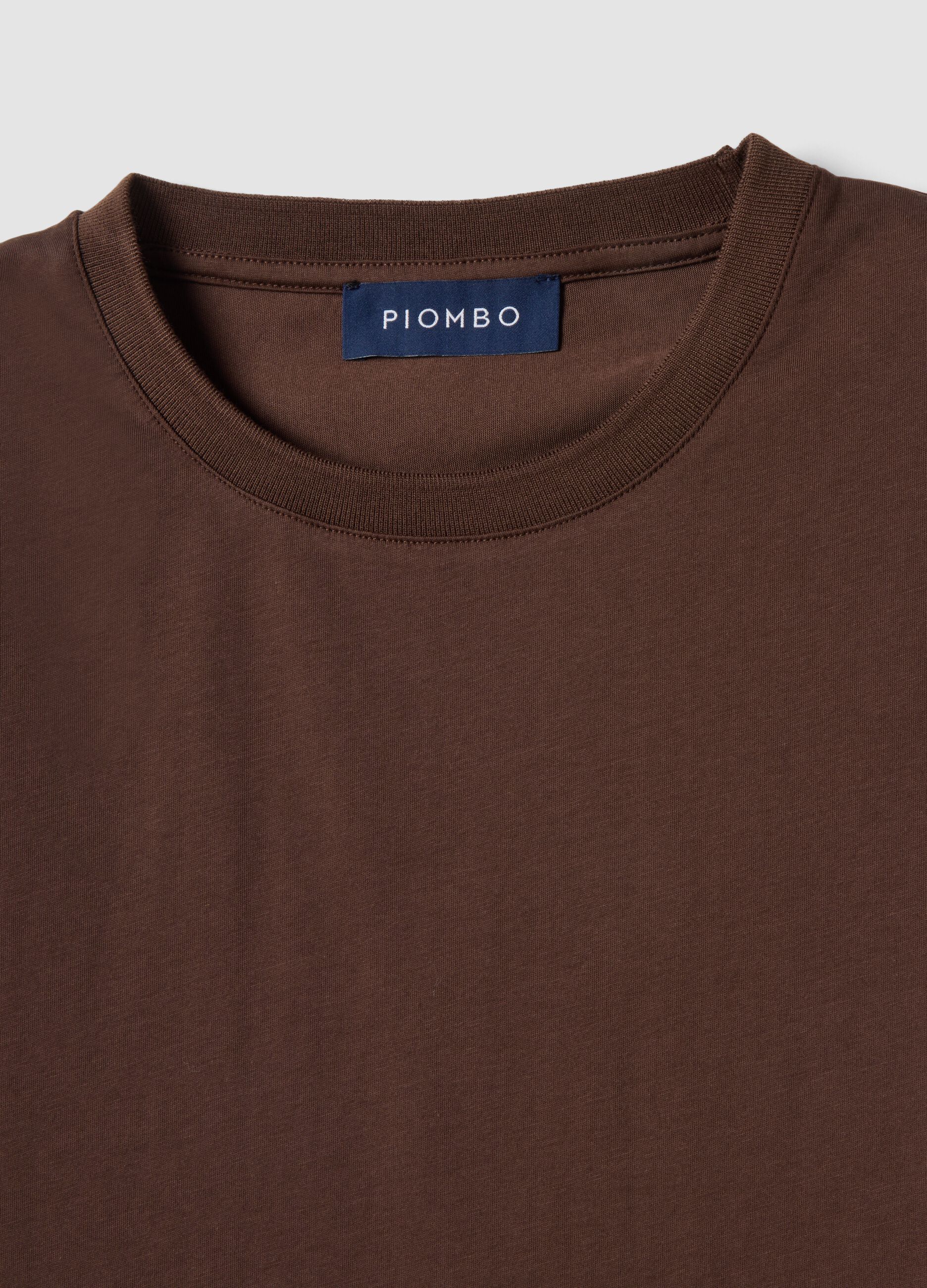 Brown short-sleeved cotton-blend T-shirt