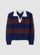 Blue striped viscose-blend polo-collar top, regular fit_0