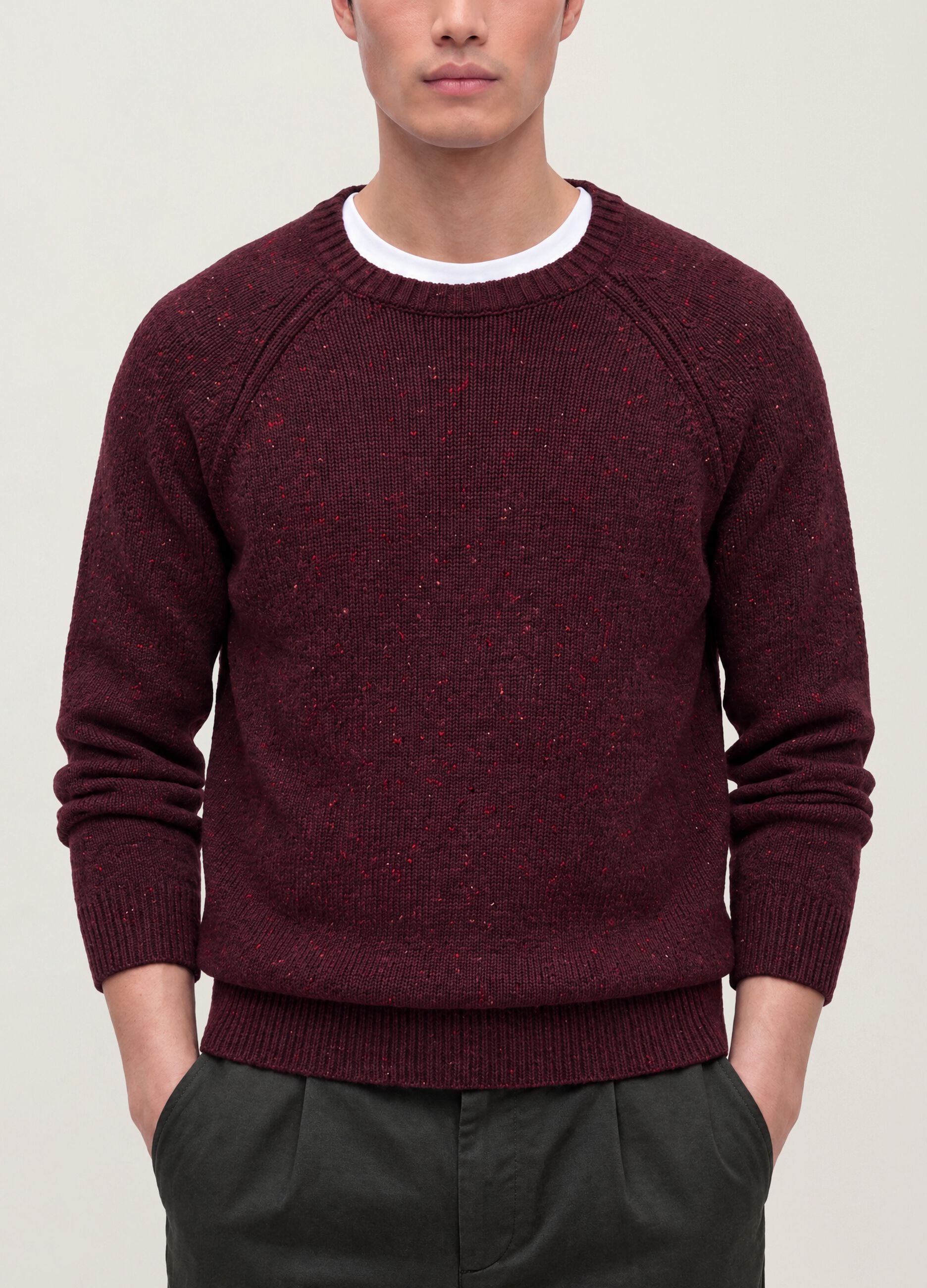Maglione rosso girocollo in misto cotone e lana