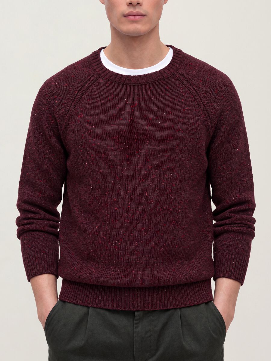 Maglione rosso girocollo in misto cotone e lana_2