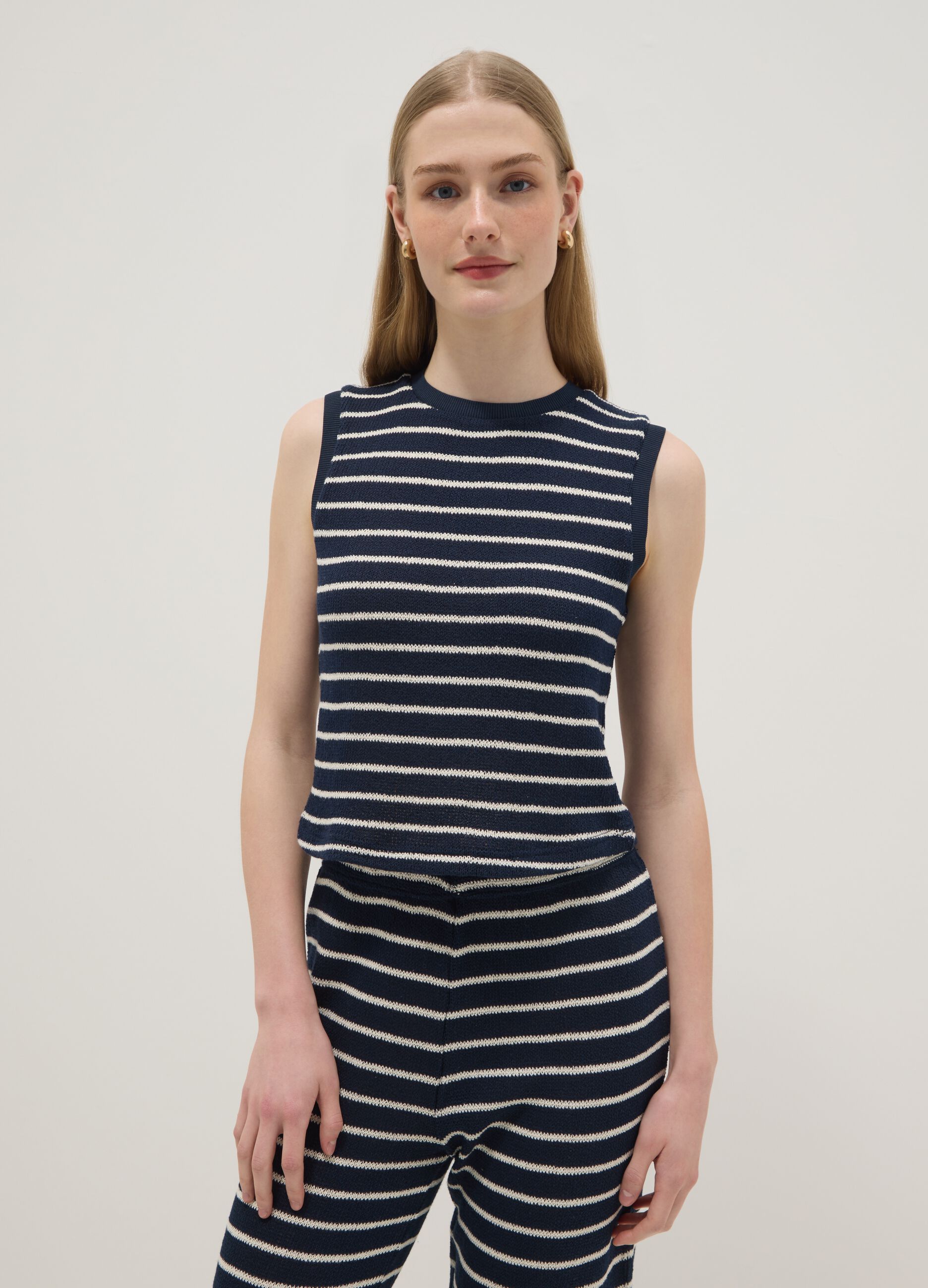 Regular-fit blue and white striped cotton-blend waistcoat