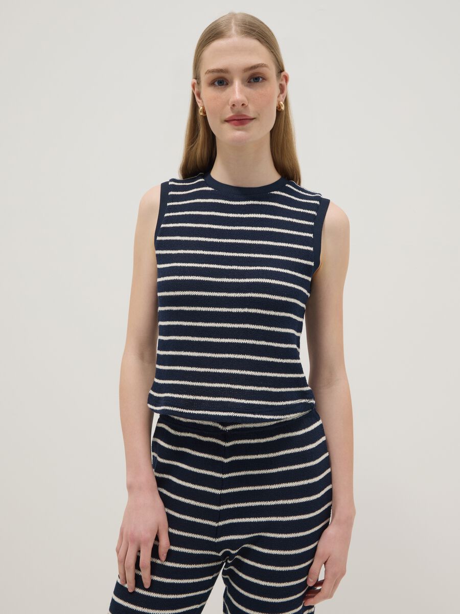 Gilet in misto cotone a righe blu e bianche regular fit_1
