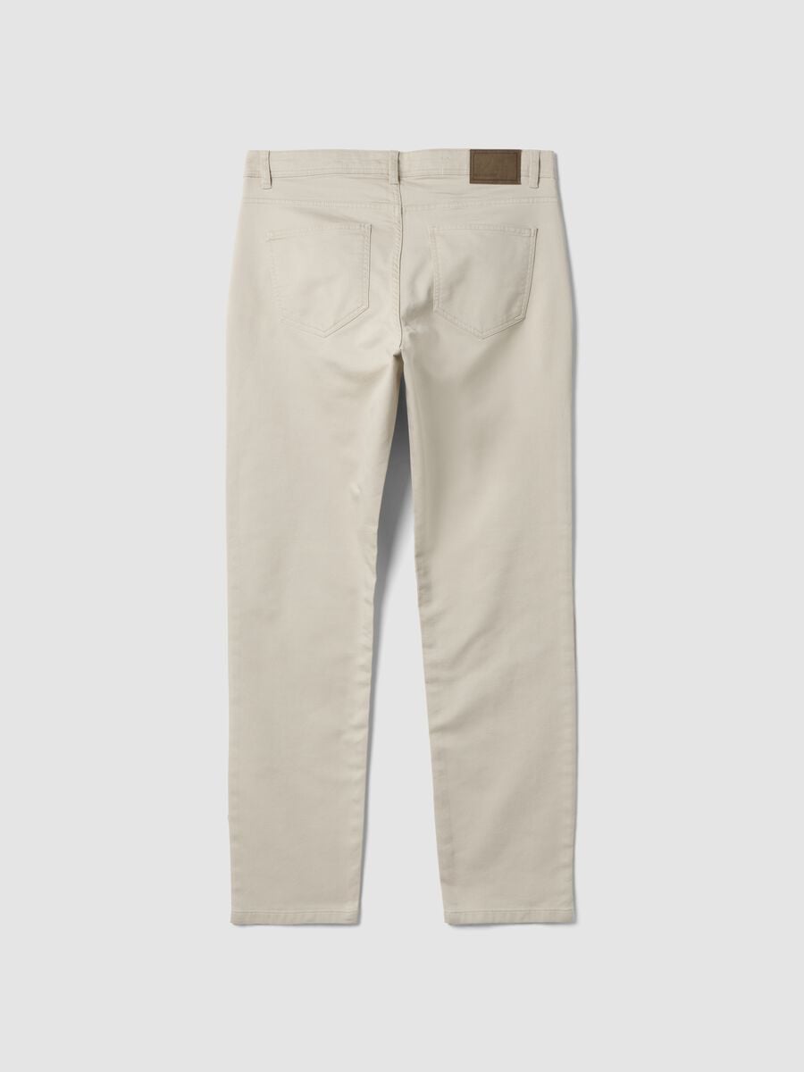 Beige slim-fit stretch cotton dobby trousers_5