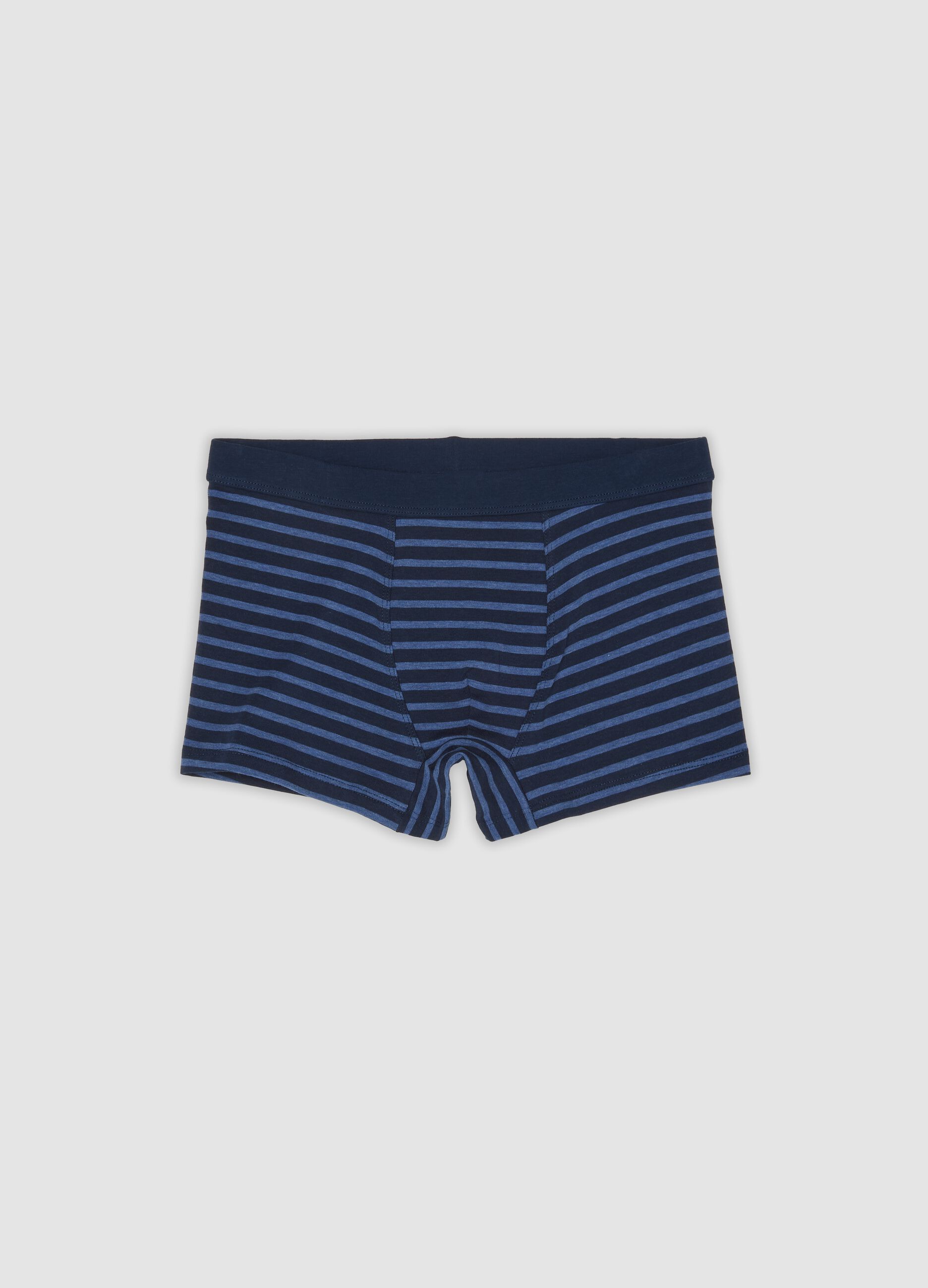 Boxer midi blu a righe in cotone organico elasticizzato per bambino