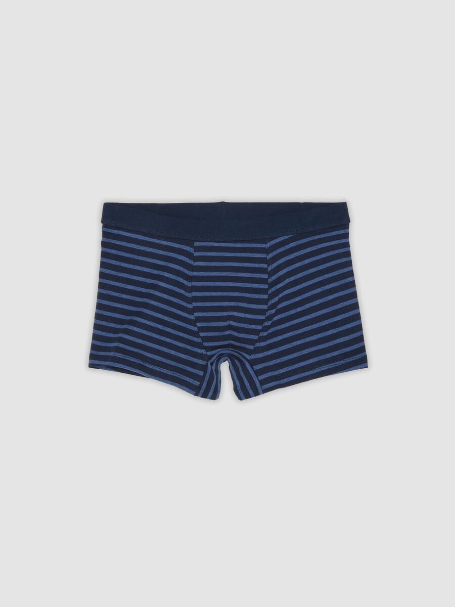Boxer midi blu a righe in cotone organico elasticizzato per bambino_0
