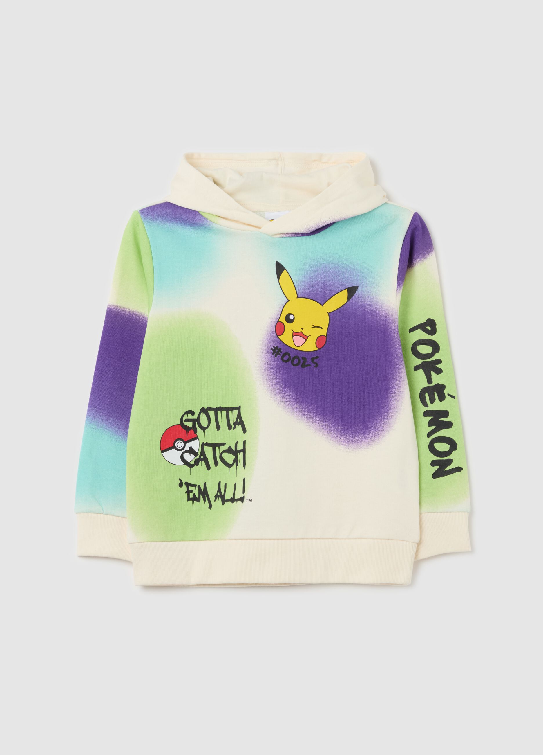 Cotton sweatshirt with hood and Pikachu print