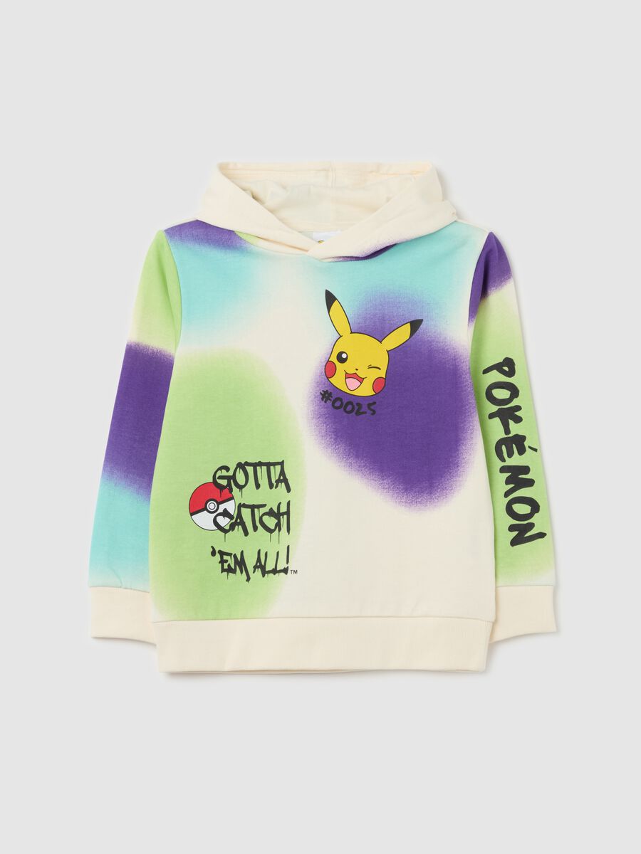 Cotton sweatshirt with hood and Pikachu print_0