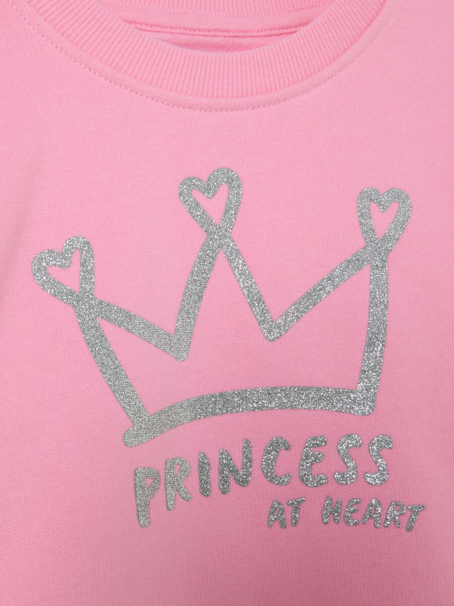 Girls' Pink Cotton Sweatshirt with Crown Print, Regular Fit_2