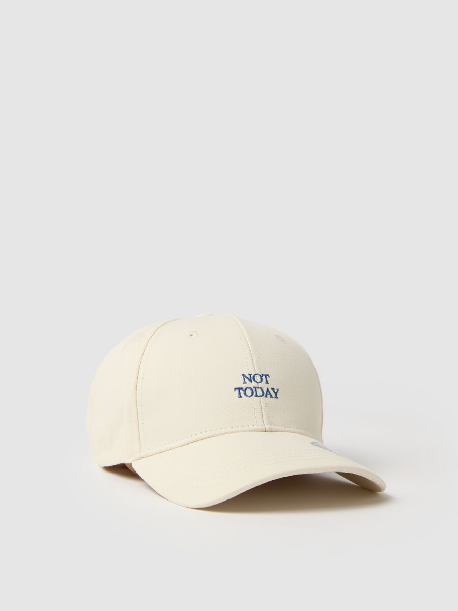 Men's beige pure cotton cap with embroidery_0
