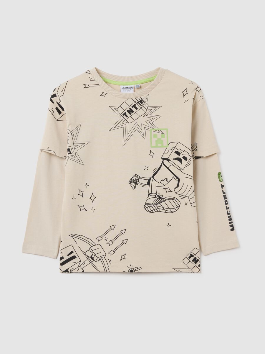Children's beige pure cotton sweater with print_0