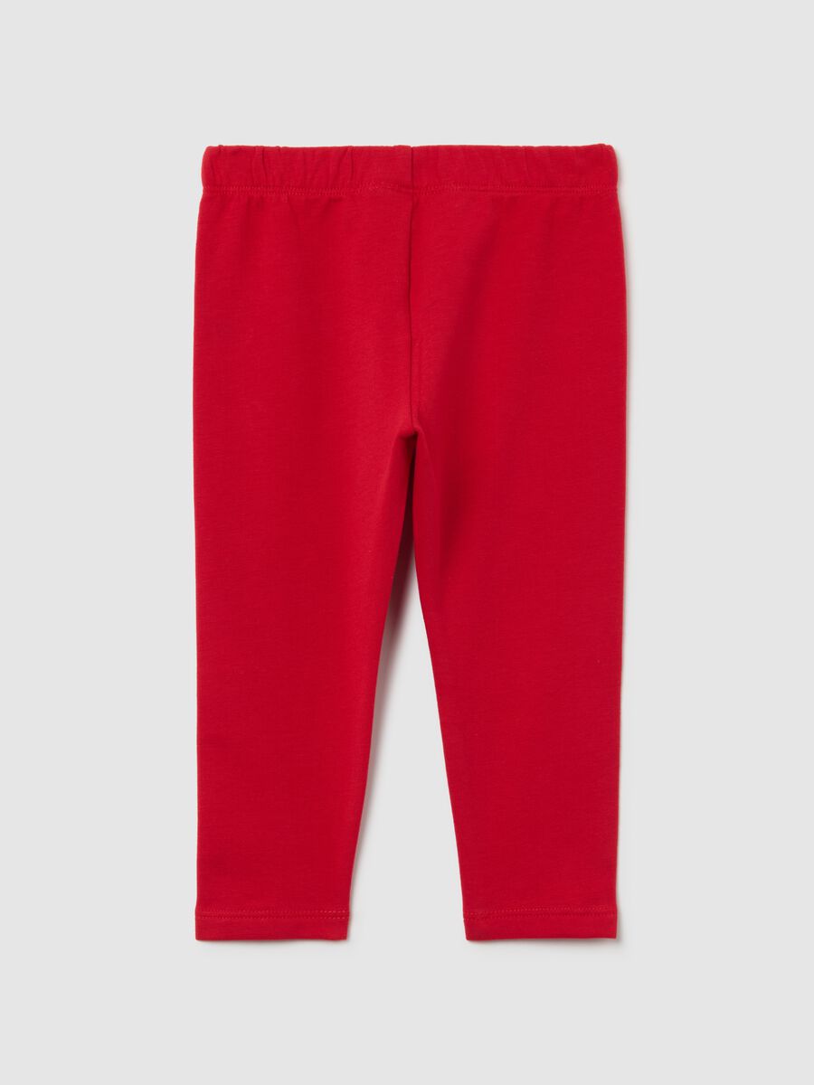 Red cotton slim-fit leggings for girls with prints_1