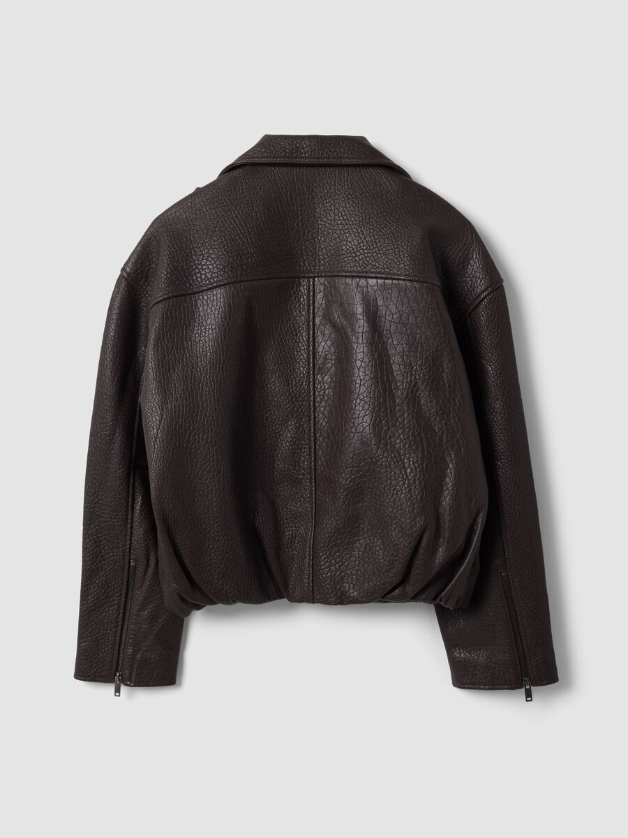 Brown oversized genuine leather biker jacket_2