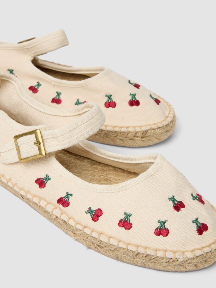 Beige espadrilles with cherry embroidery and ankle strap_1
