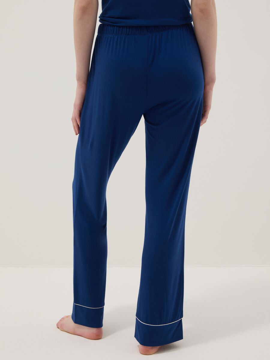 Blue regular fit stretch viscose blend pyjama trousers_2