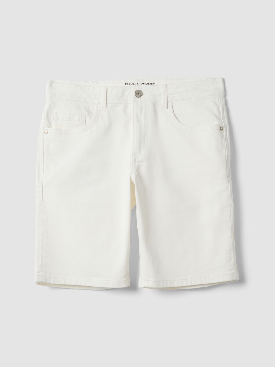 White stretch-cotton denim shorts_4