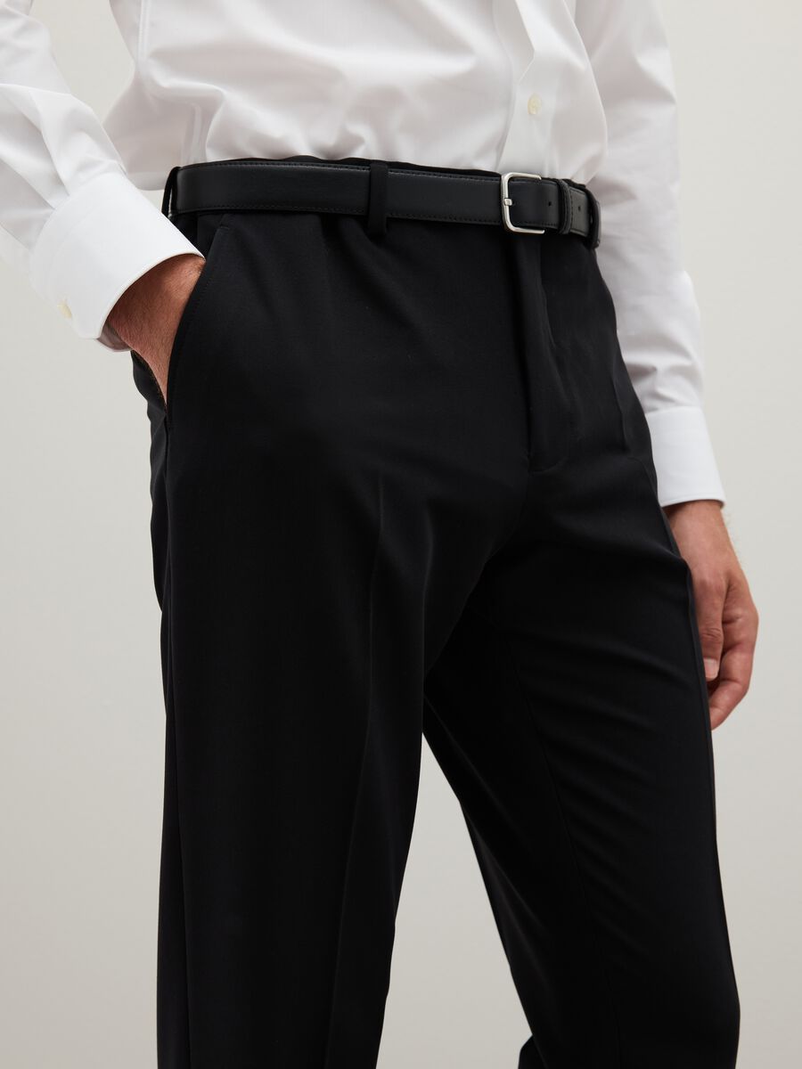 Black Slim Fit Stretch Fabric Trousers_2